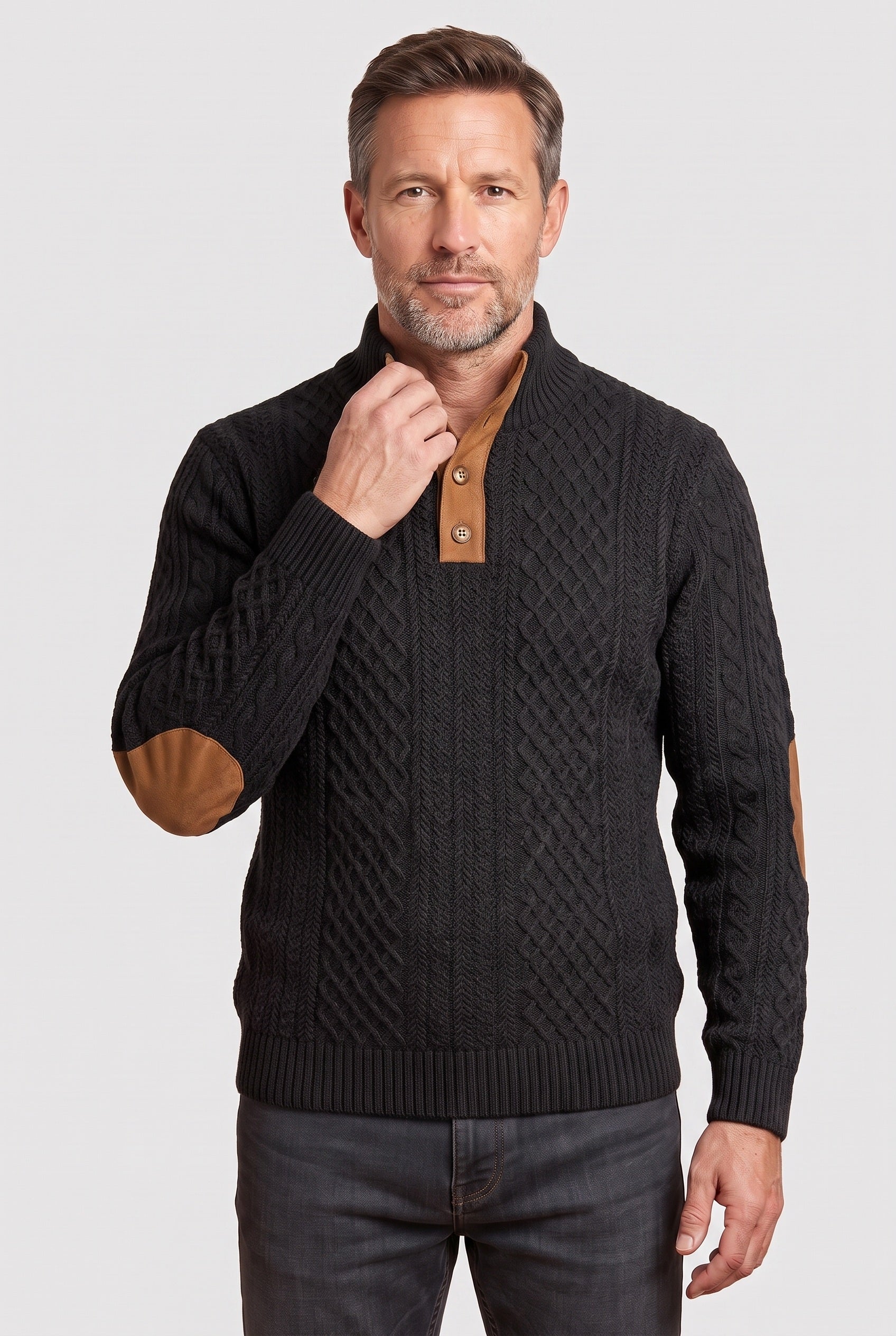 Men's Jumper | Textured Button Neck - 4