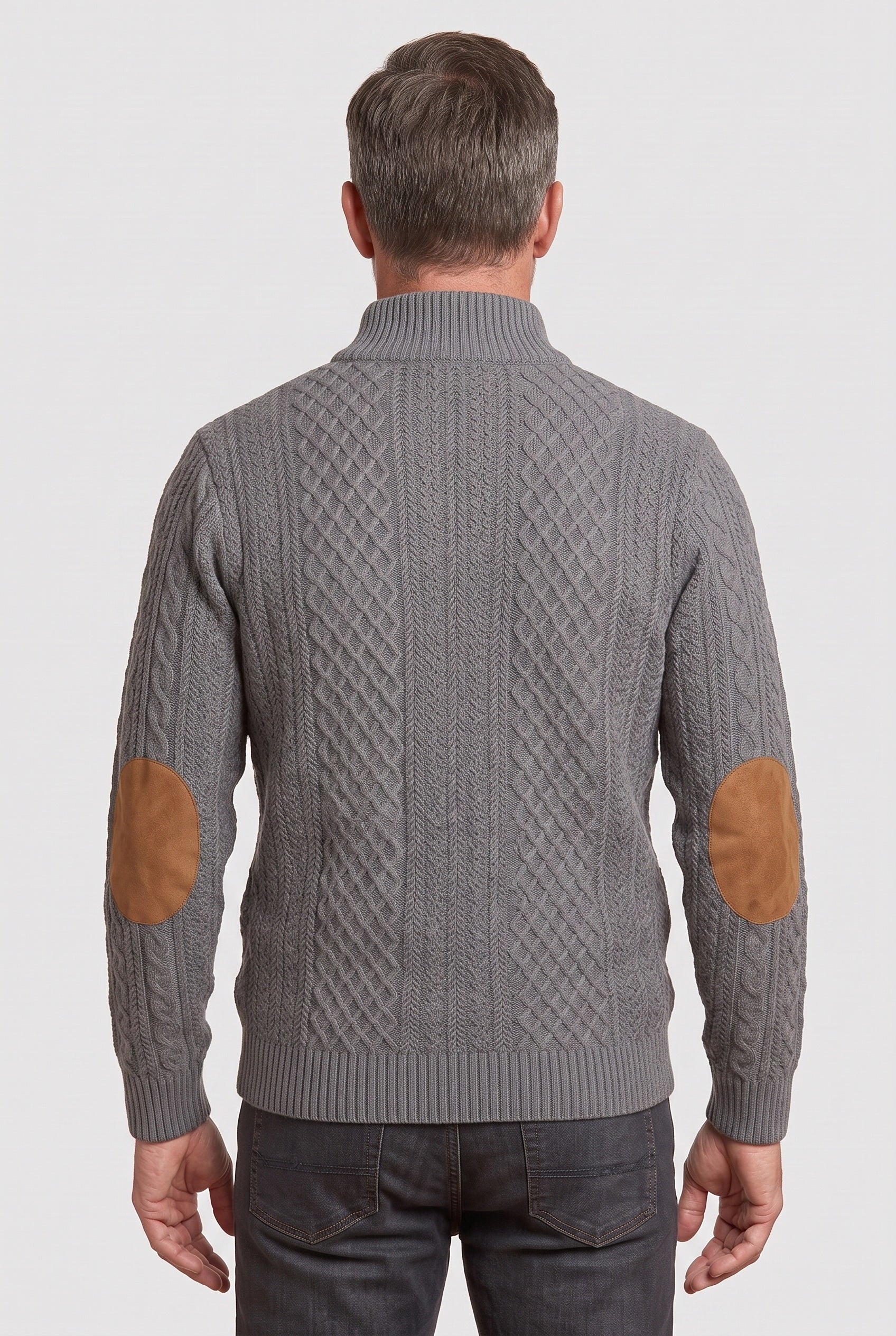 Men's Jumper | Textured Button Neck - Dark Grey Back
