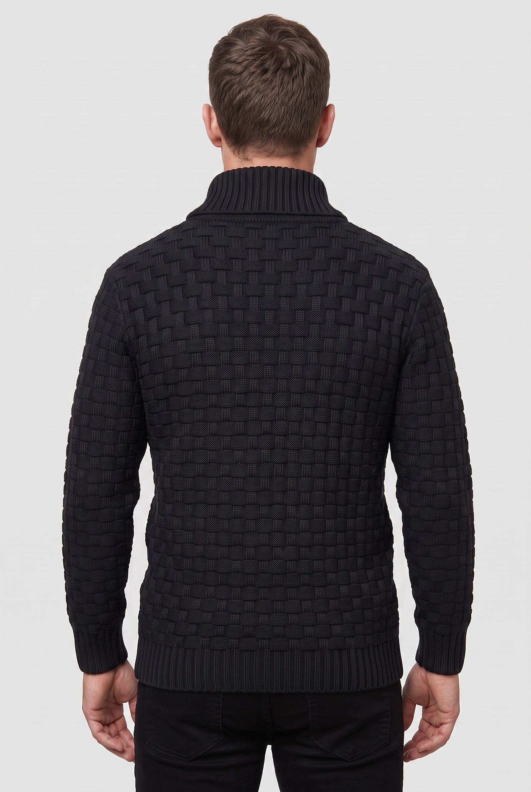 Men's Knitted Jumper | Button Shawl Collar - Black back