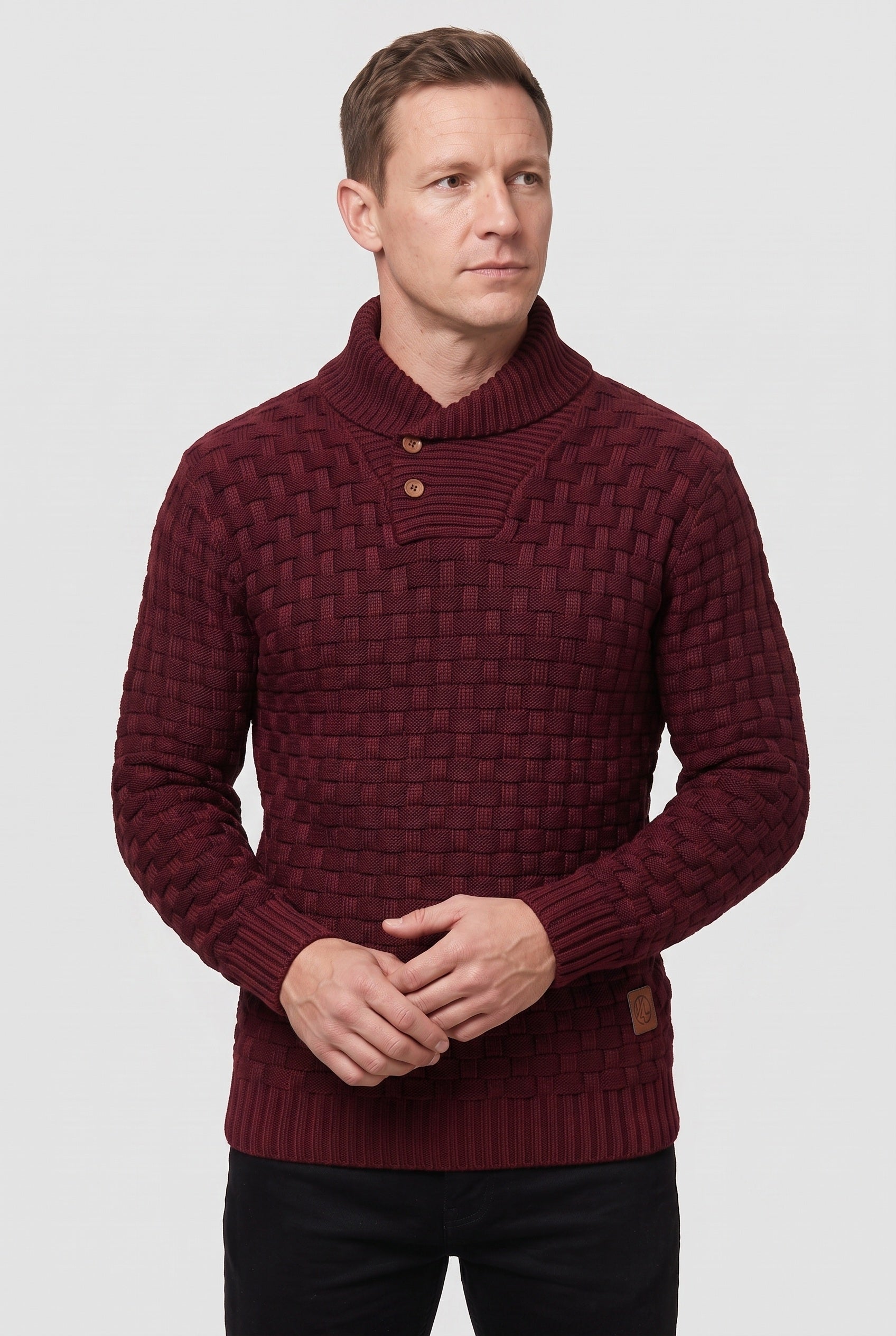 Men's Knitted Jumper | Button Shawl Collar - Red