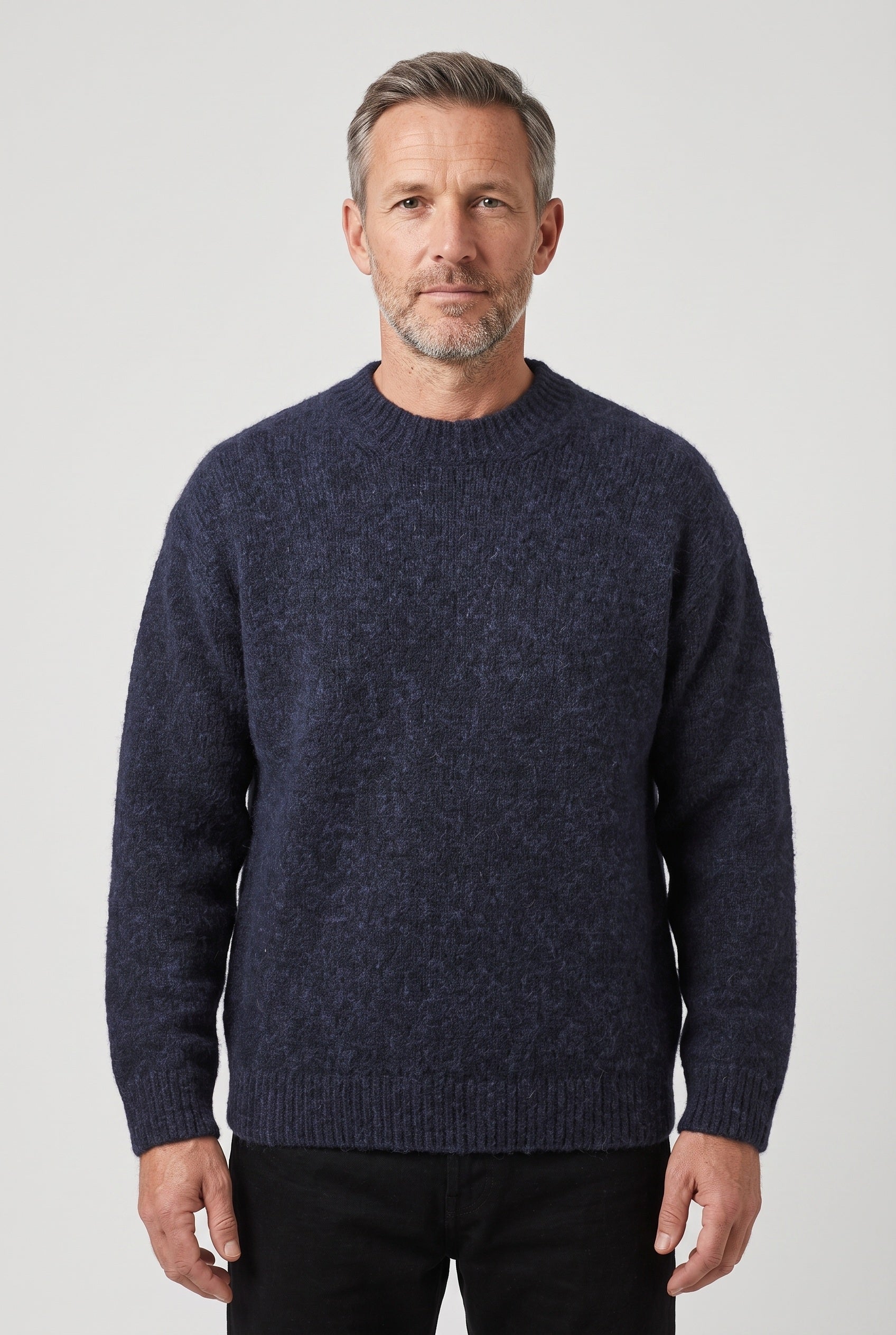 Men's Knitted Jumper | Crew Neck Textured - Navy Blue