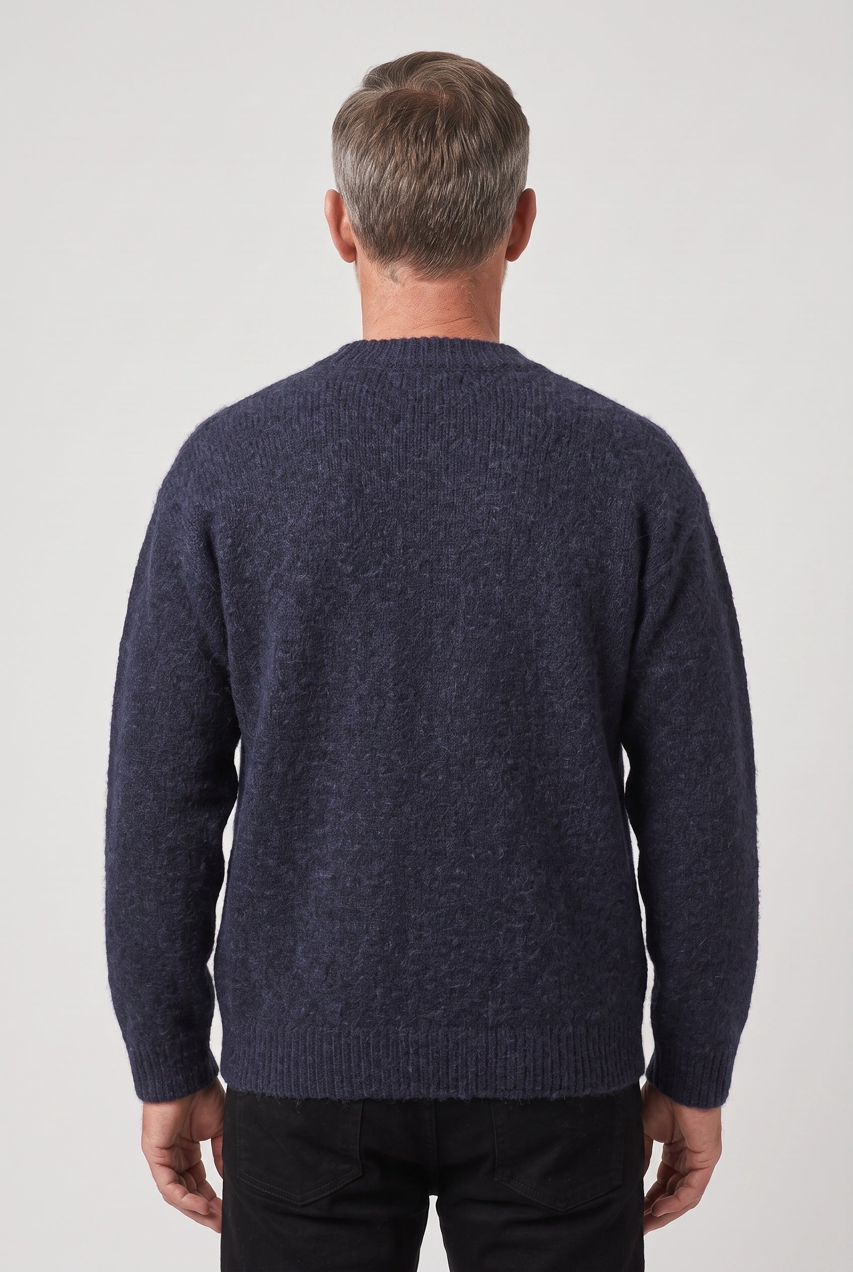 Men's Knitted Jumper | Crew Neck Textured - Navy Blue back