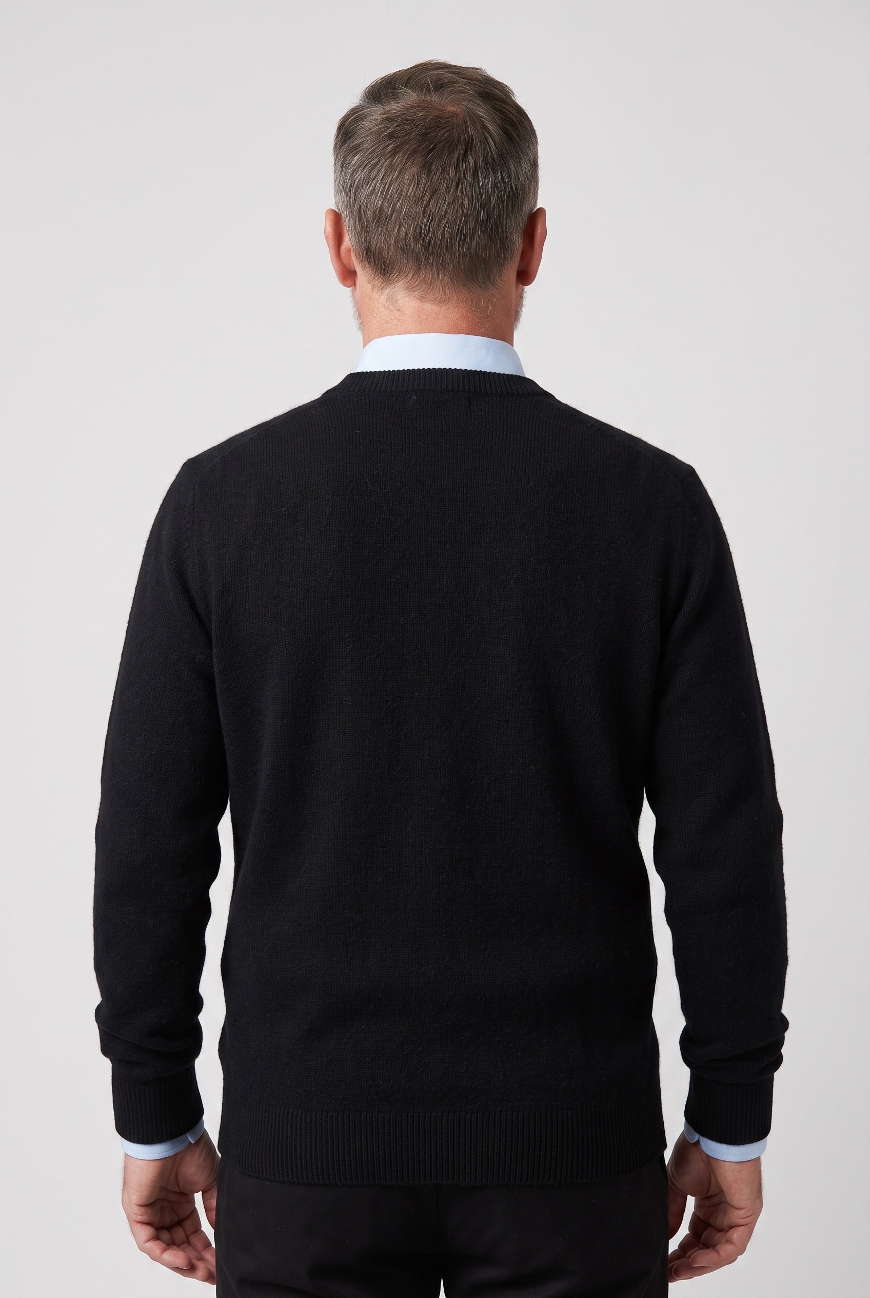 Men's Knitted Jumper | Crew and V Neck - Black - Round Neck back