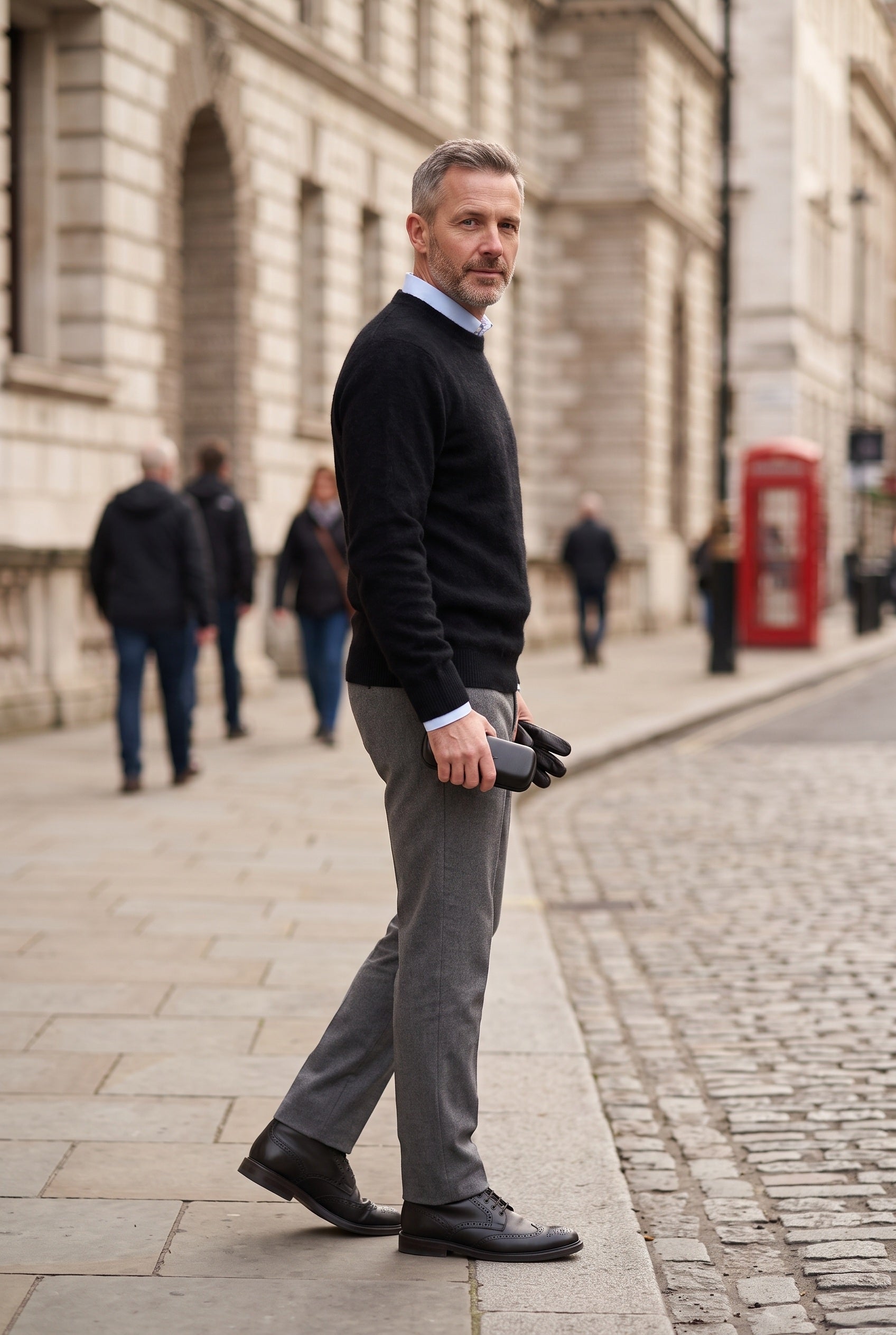 Men's Knitted Jumper | Crew and V Neck - Black - Round Neck lifestyle