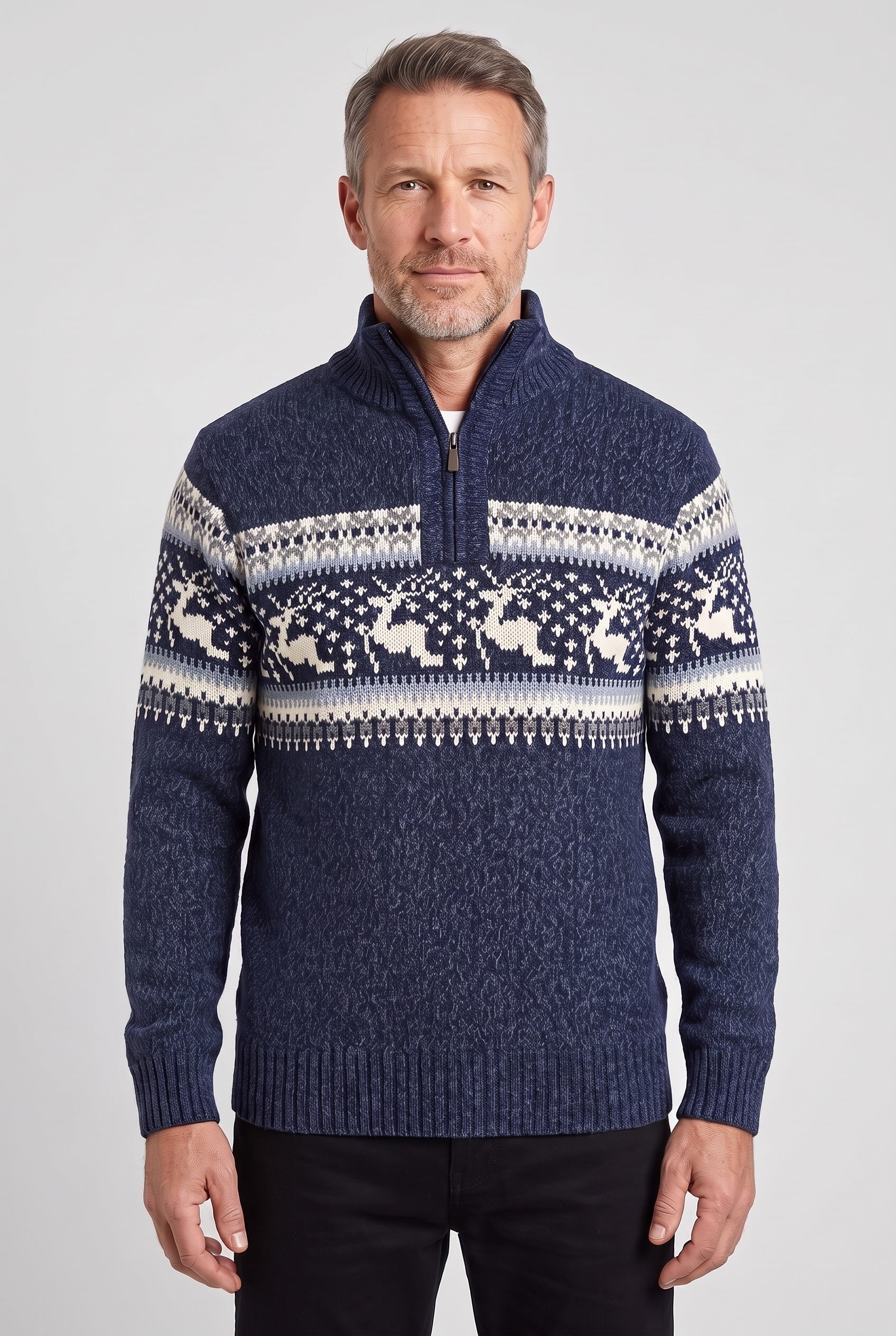 Men's Knitted Jumper | Fair Isle Half-Zip