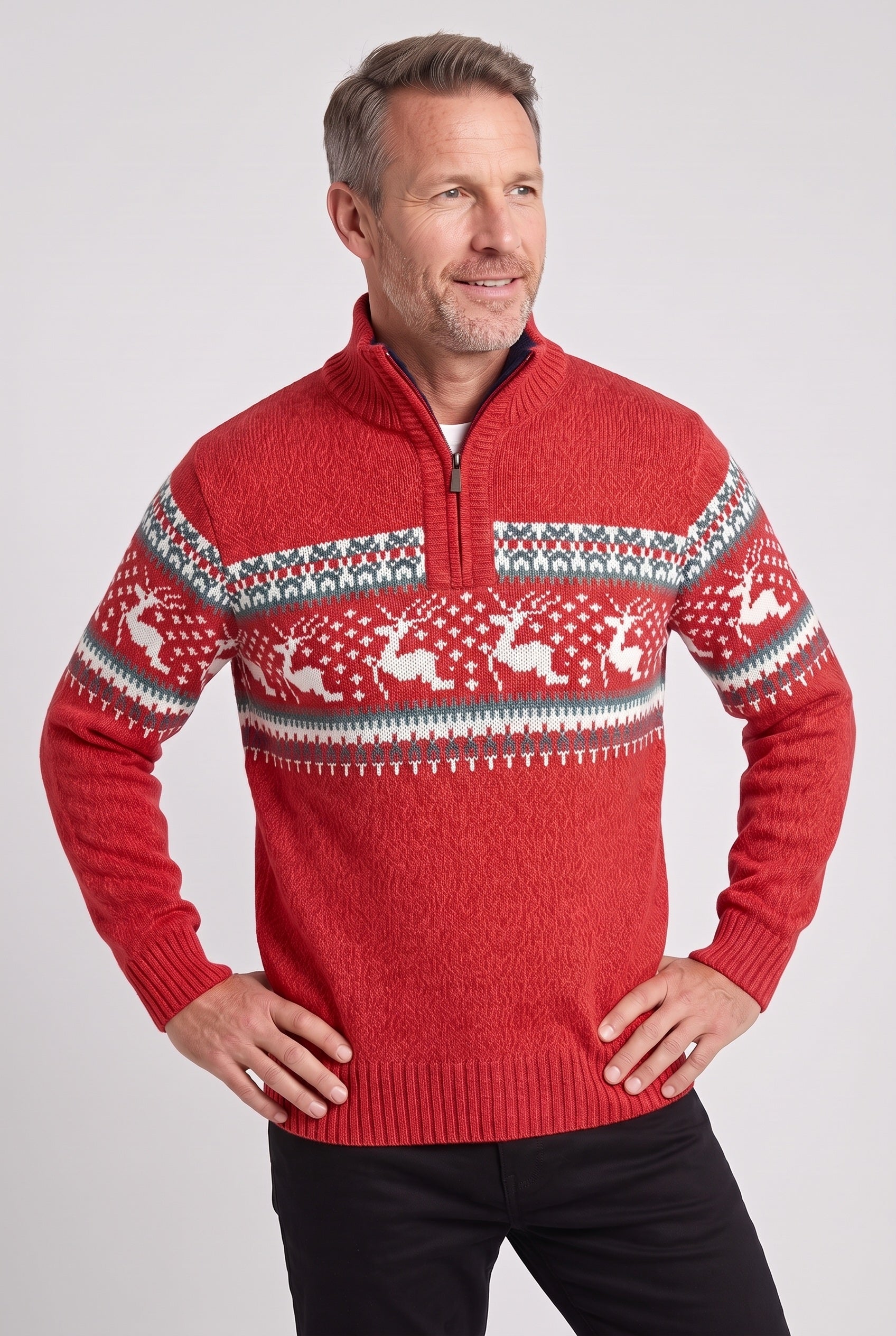 Men's Knitted Jumper | Fair Isle Half-Zip