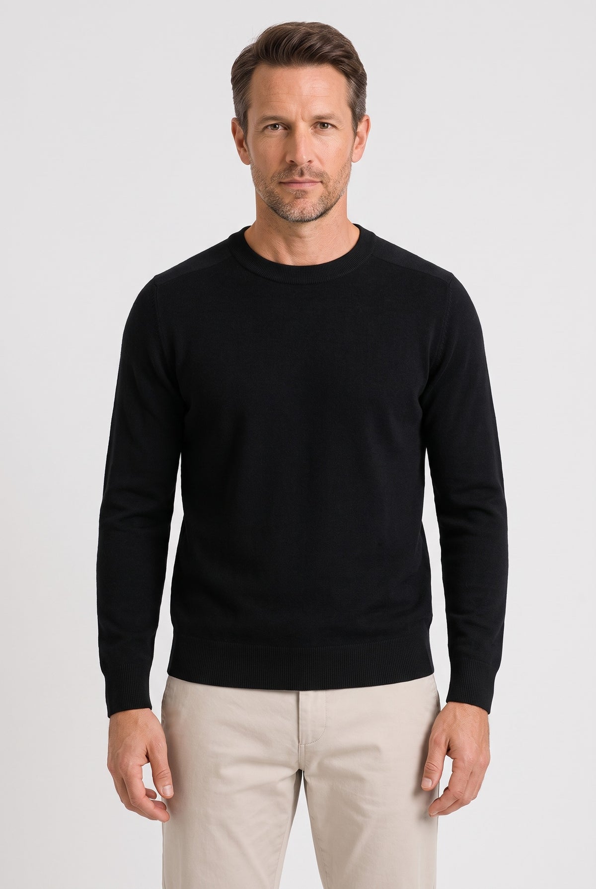 Men's Knitted Jumper | Fine Crew Neck - Black