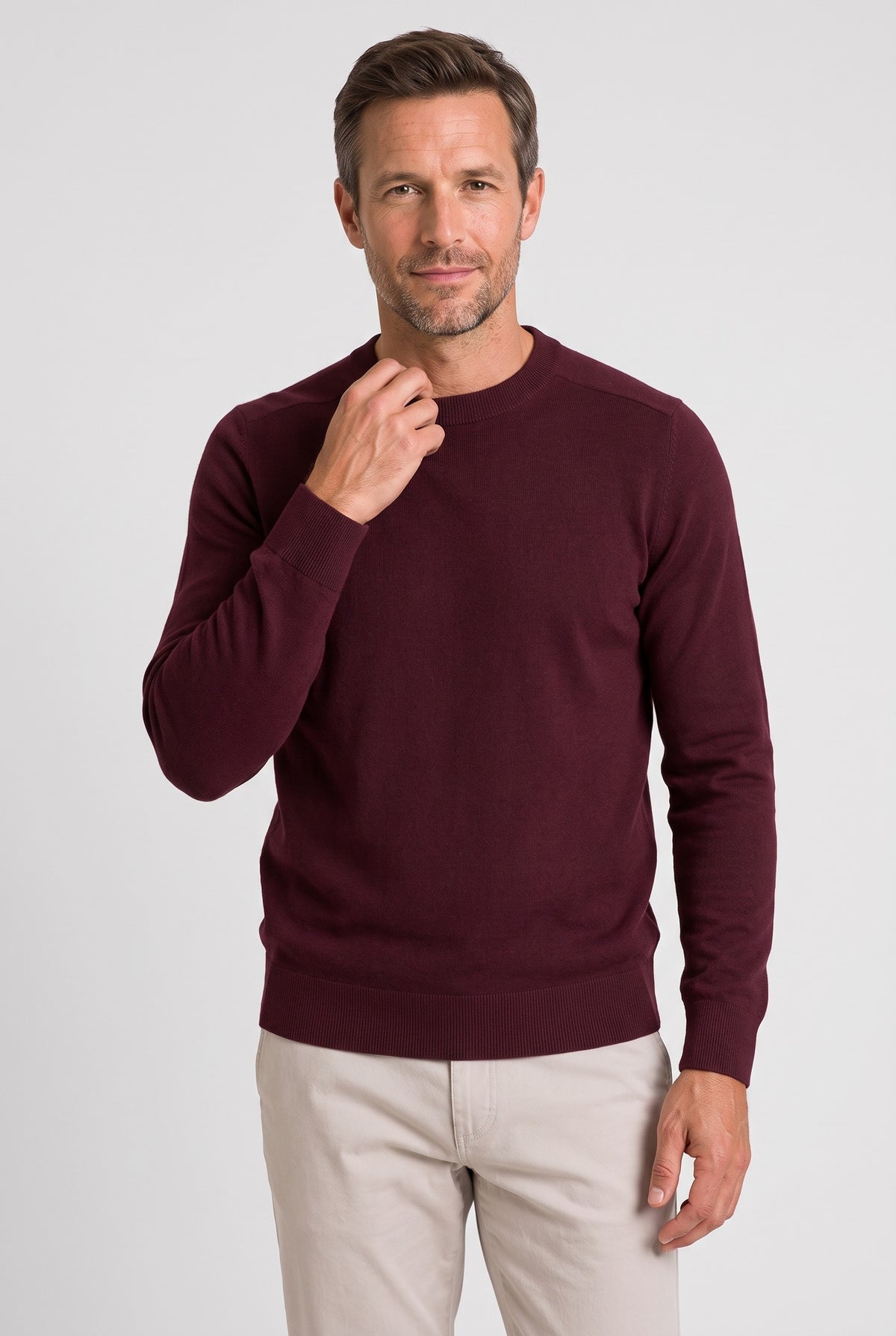 Men's Knitted Jumper | Fine Crew Neck - Burgundy