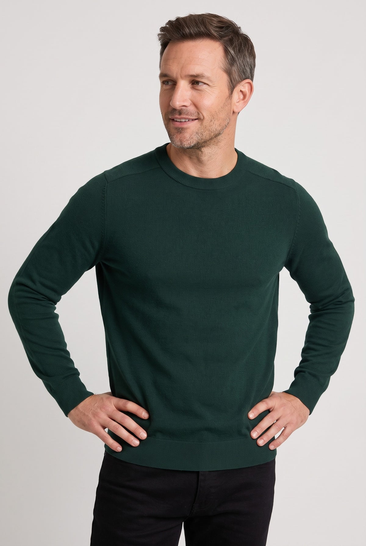 Men's Knitted Jumper | Fine Crew Neck - Green