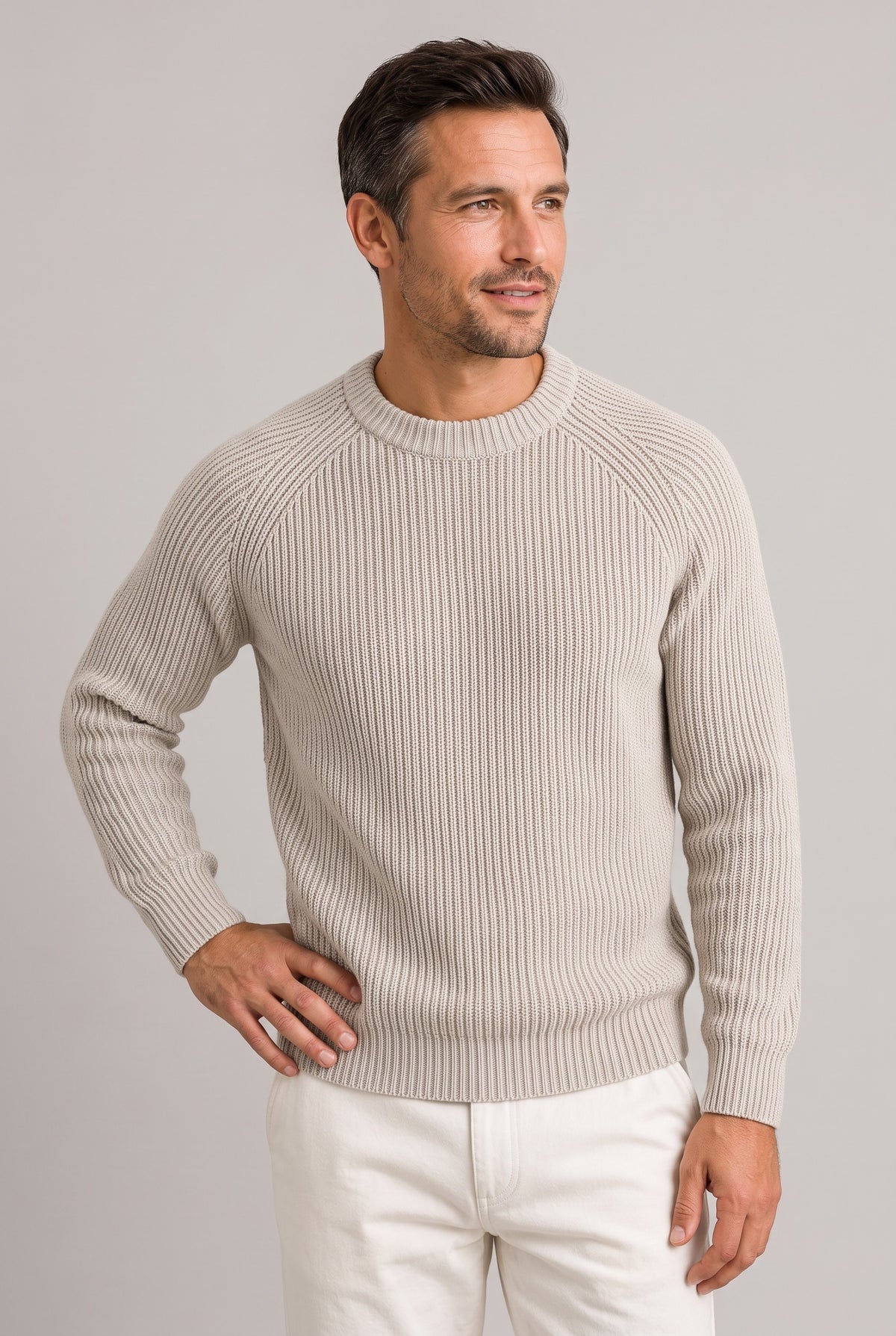 Men's Knitted Jumper | Heavyweight Fisherman Rib - Apricot