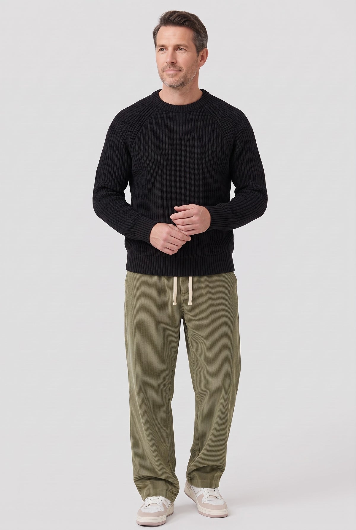 Men's Knitted Jumper | Heavyweight Fisherman Rib - Black Lifestyle