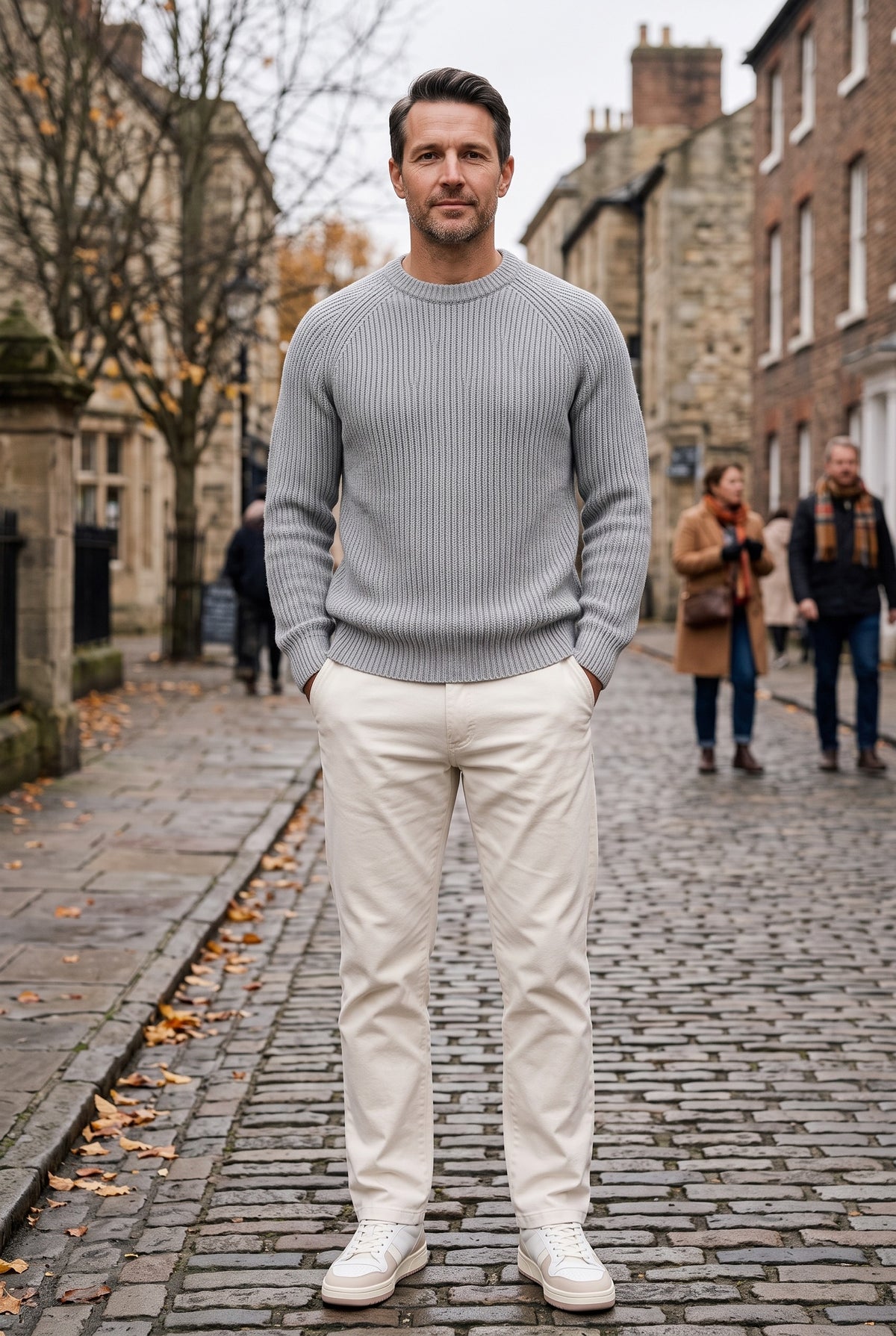 Men's Knitted Jumper | Heavyweight Fisherman Rib - Grey Lifestyle