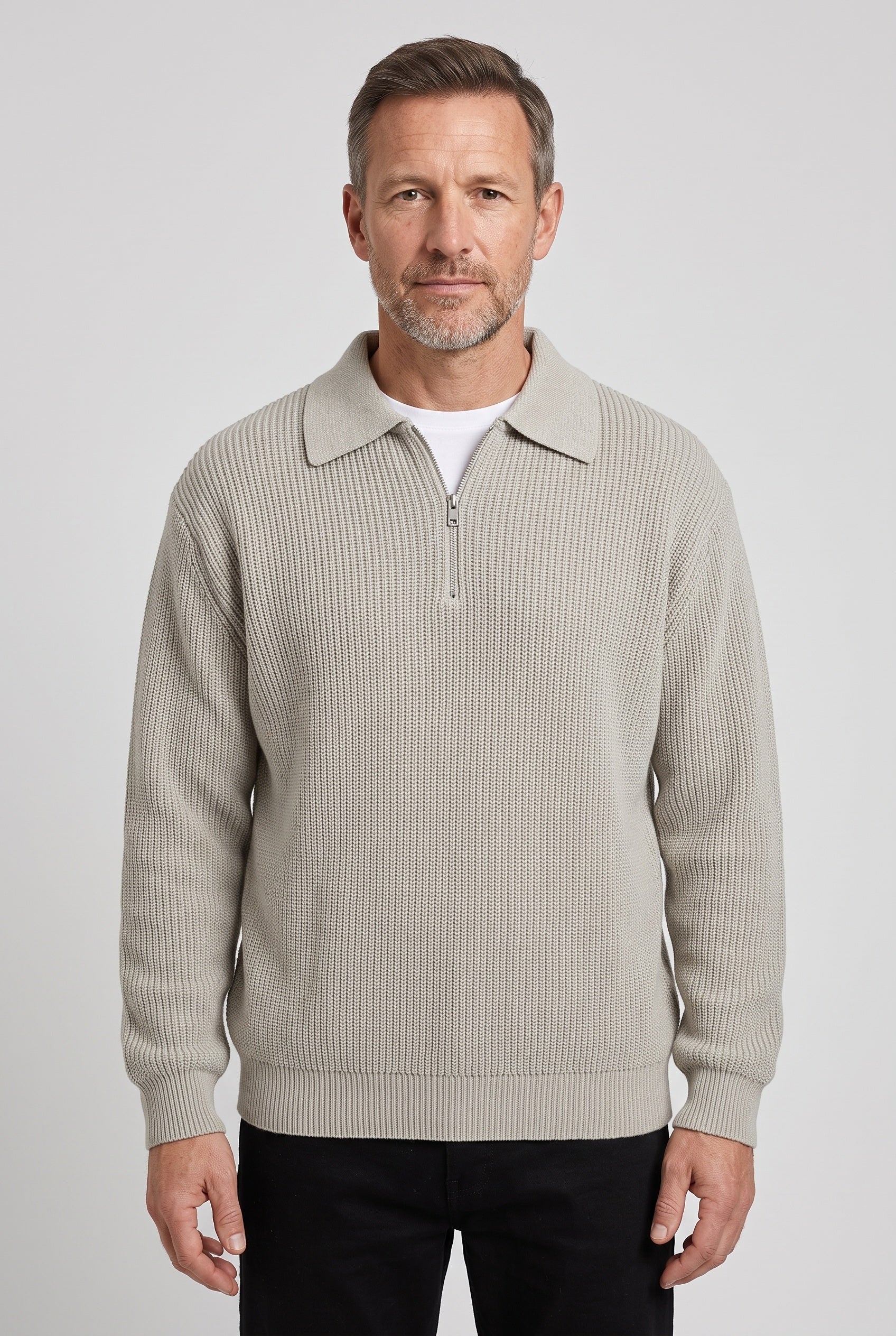 Men's Knitted Jumper | Quarter Zip Collar - Grey