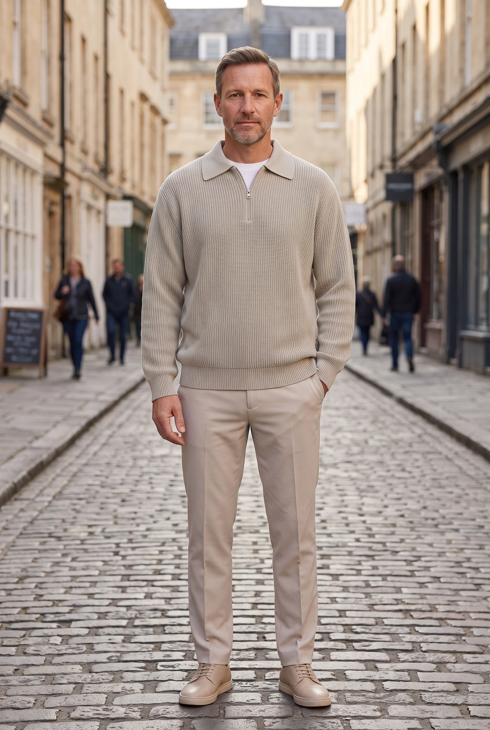 Men's Knitted Jumper | Quarter Zip Collar - Grey lifestyle