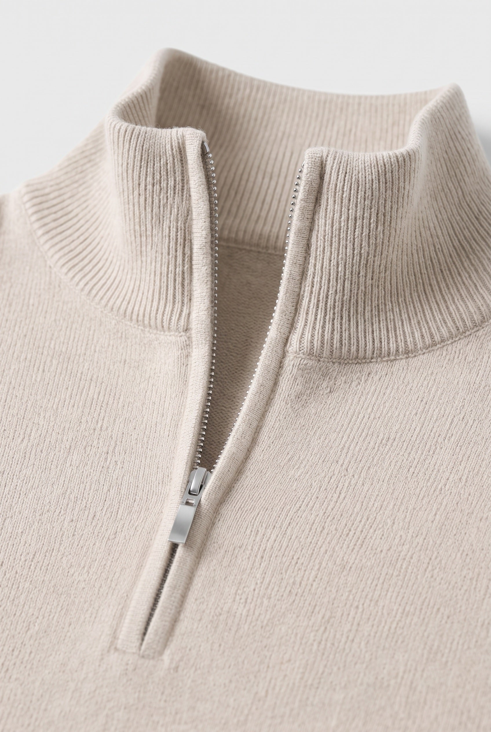 Men's Knitted Jumper | Zip Funnel Neck - Beige detail