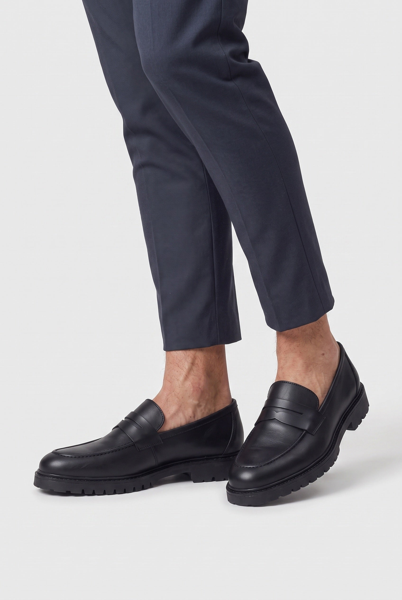 Men's Loafers | Black Penny Chunky Sole - 18