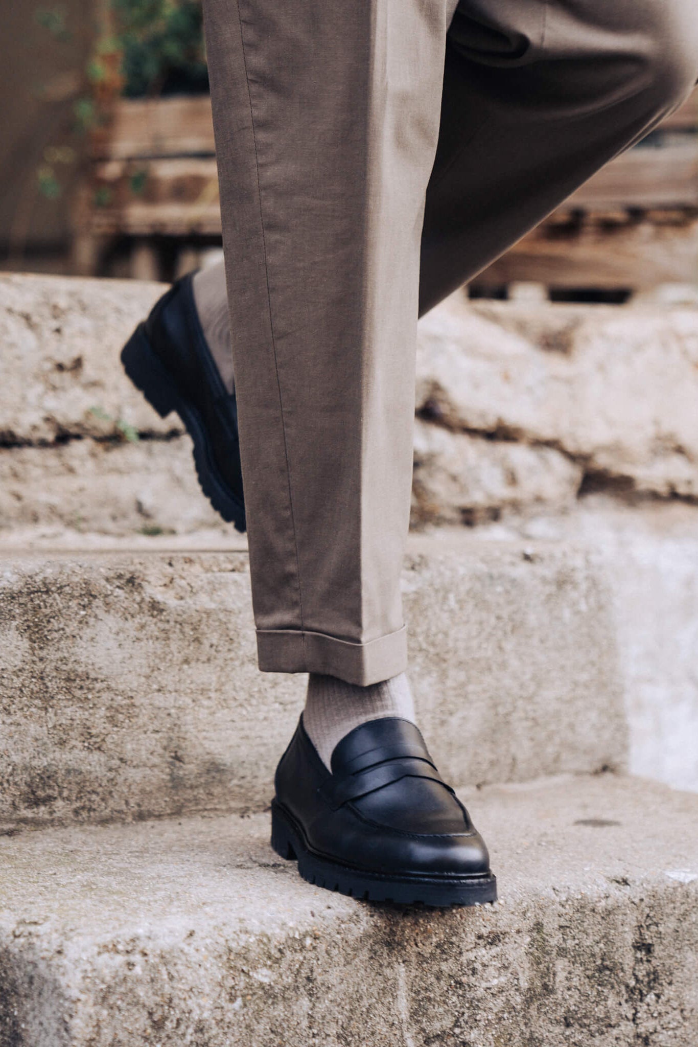 Men's Loafers | Black Penny Chunky Sole - 7