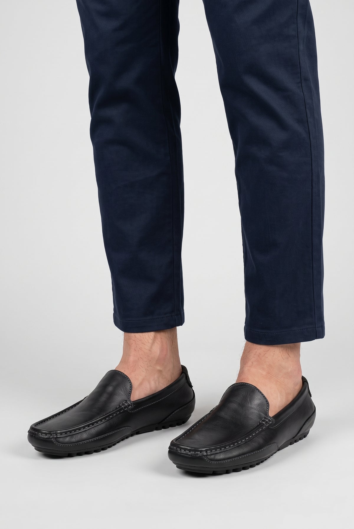 Men's Loafers | Leather-Look Driving Slip-On - Black Worn