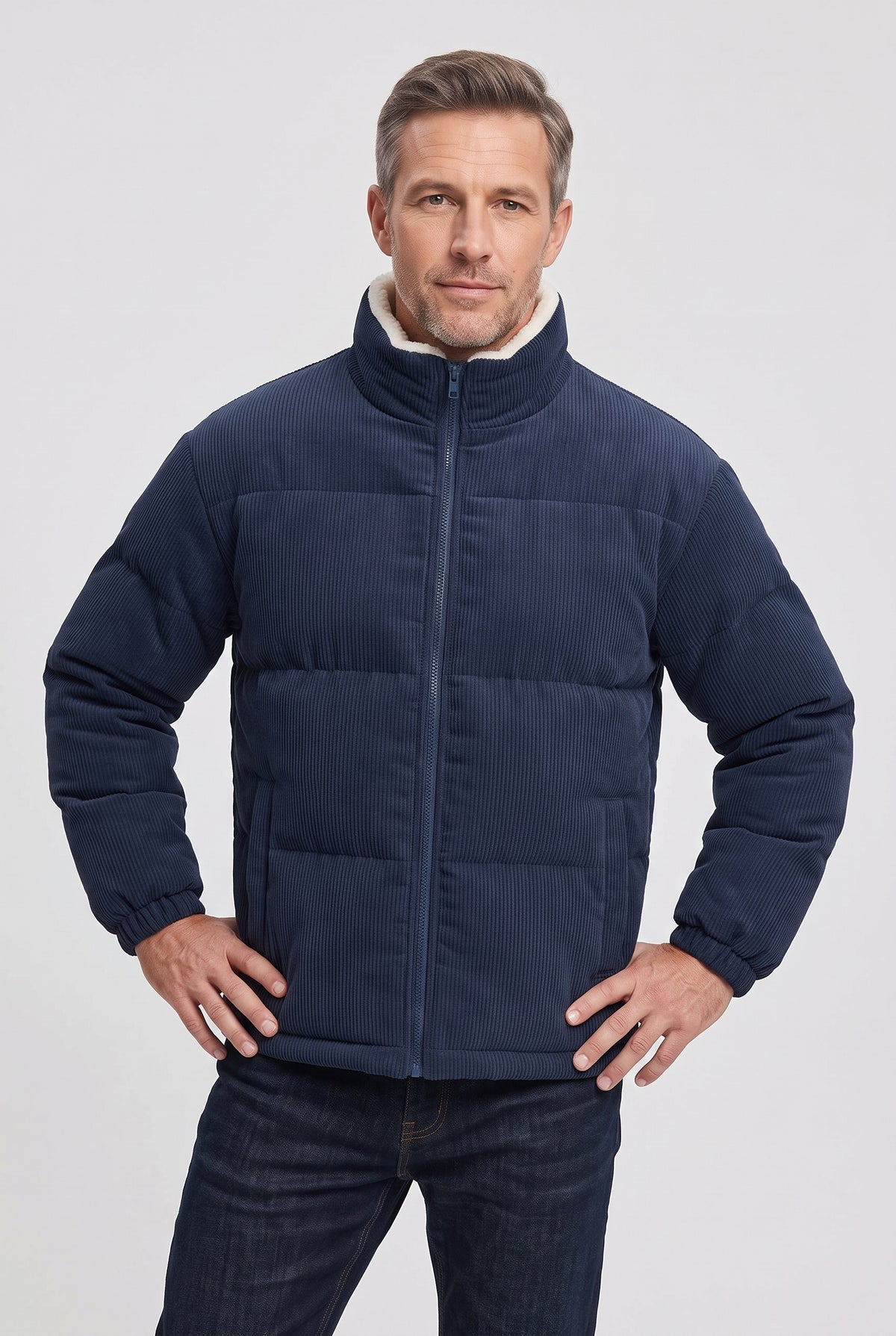 Men's Puffer Jacket | Corduroy Sherpa Collar - 5