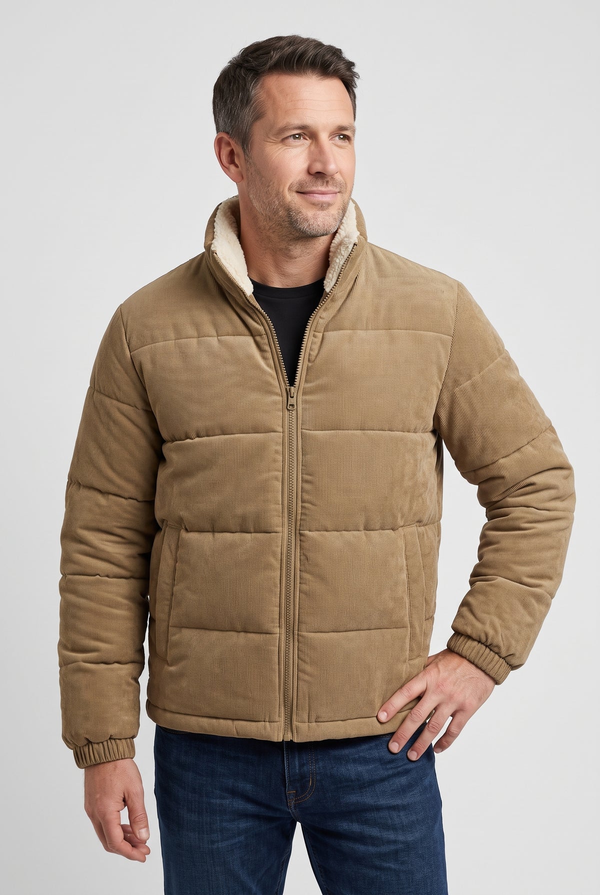 Men's Puffer Jacket | Corduroy Sherpa Collar - 6