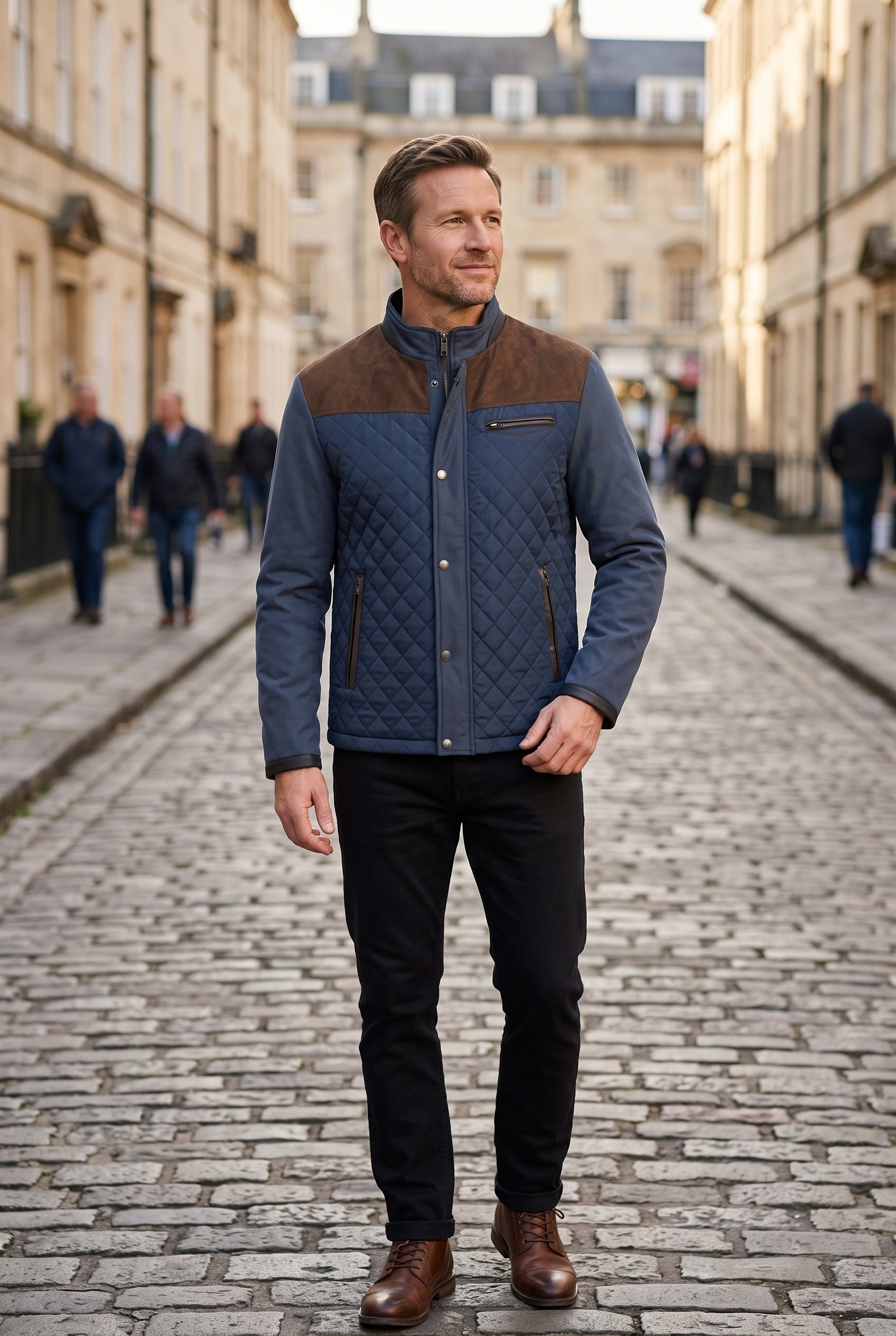 Men's Quilted Jacket | Stand Collar Shoulder Patch - 4