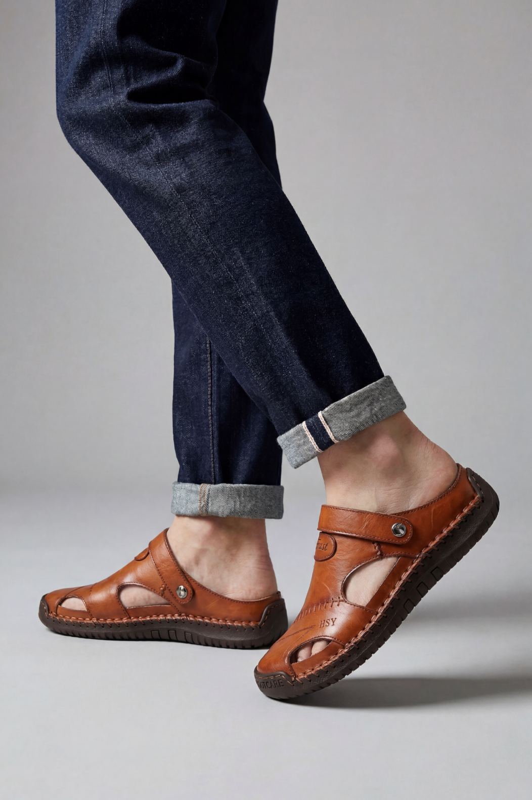 Men’s Sandals | Leather Look with Closed Toe - 2