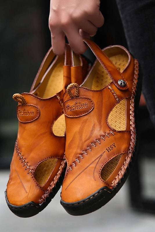 Men’s Sandals | Leather Look with Closed Toe - 3