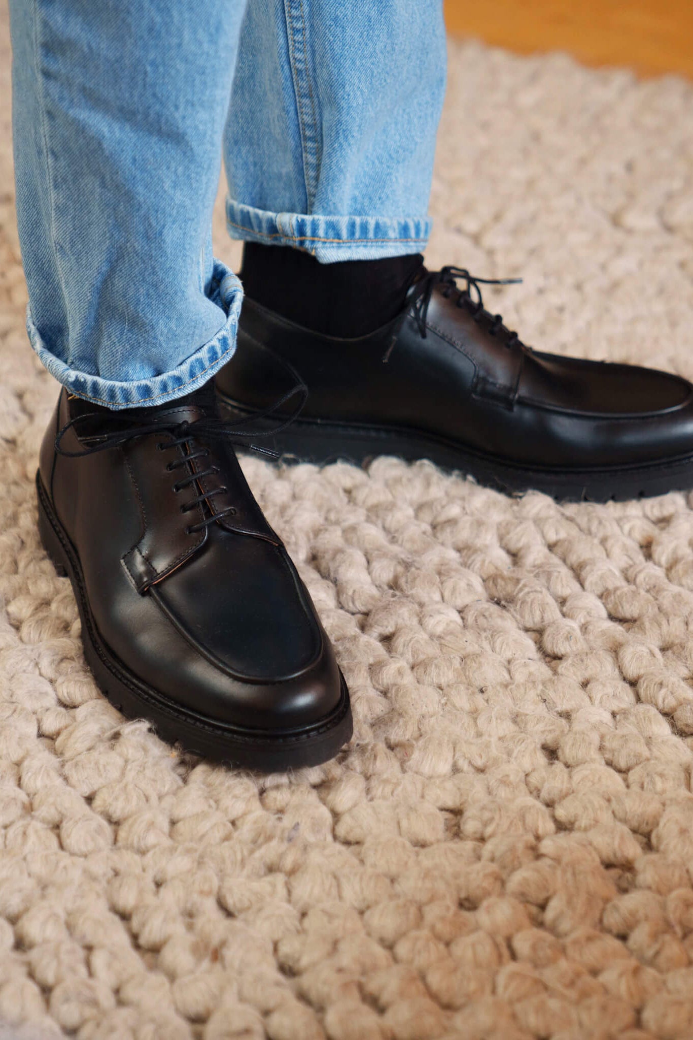 Men's Shoes | Black Derby Apron Toe - 13