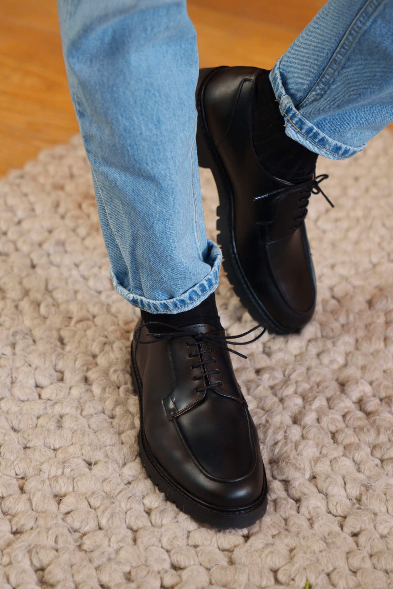 Men's Shoes | Black Derby Apron Toe - 7
