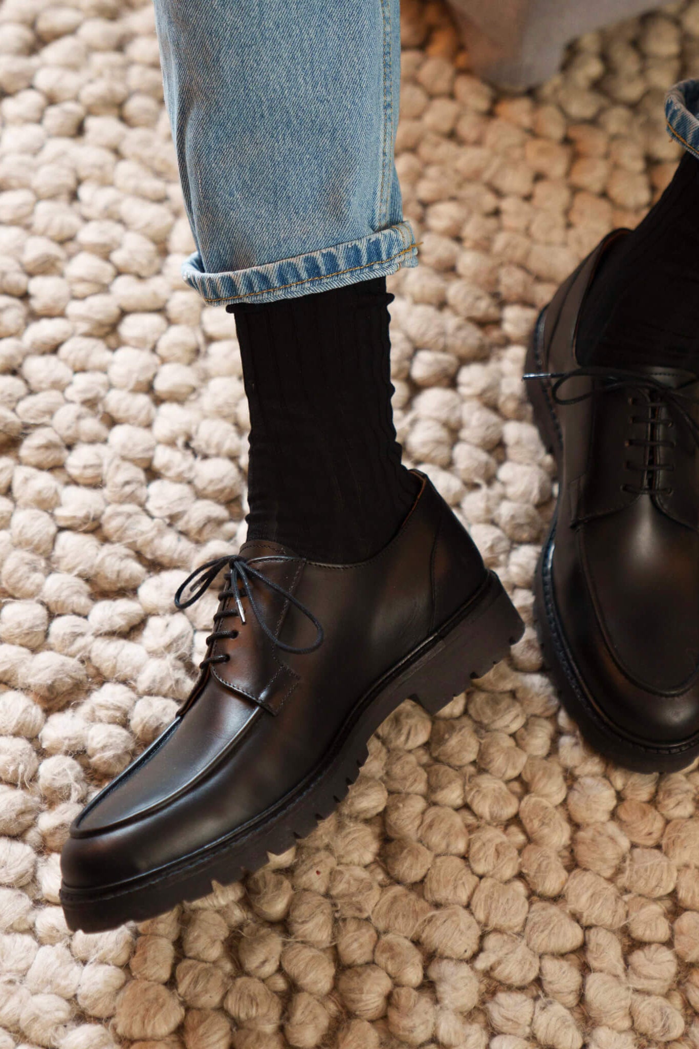 Men's Shoes | Black Derby Apron Toe - 8