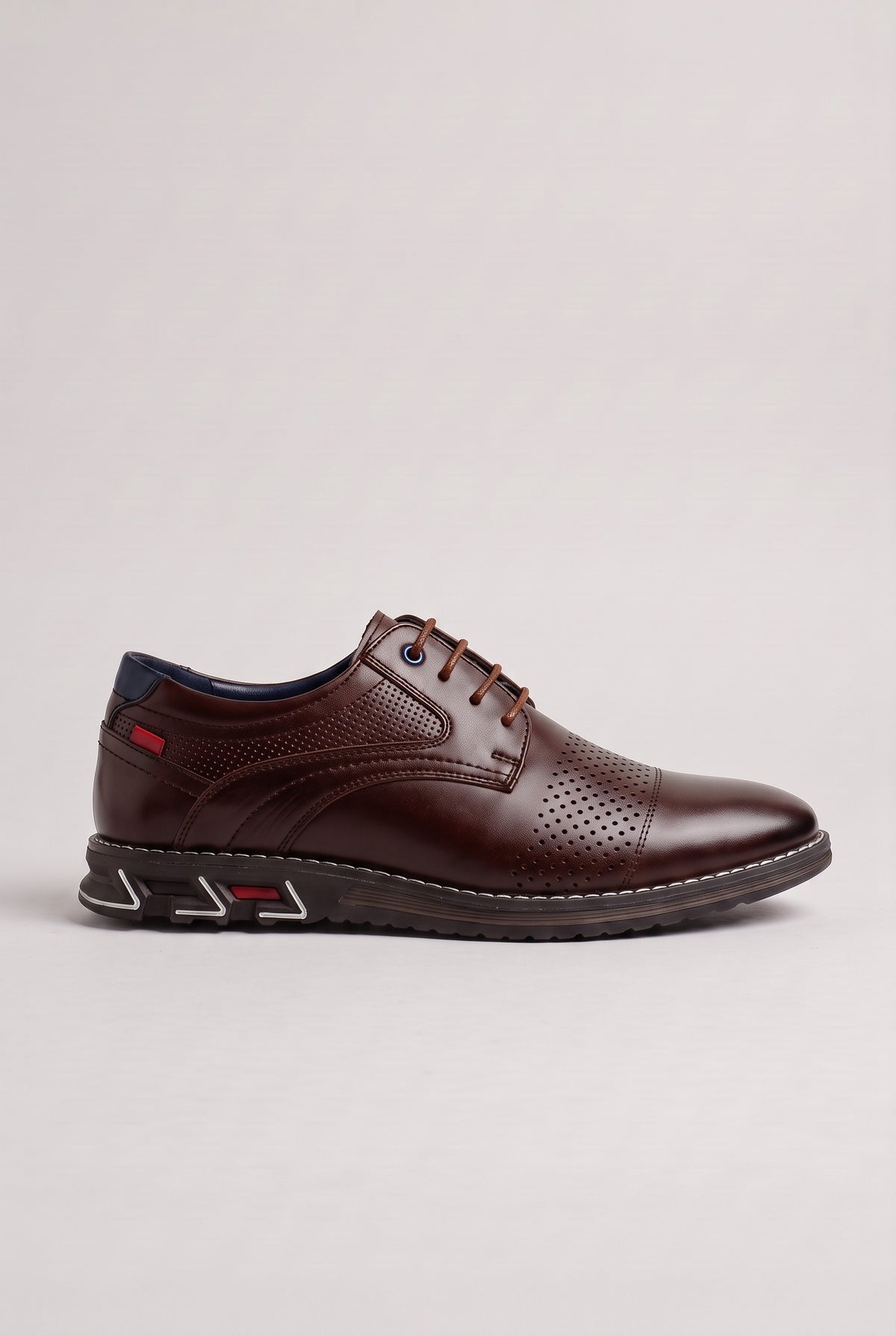 Men's Shoes | Perforated Lace-Up Leather-Look - Chestnut Brown