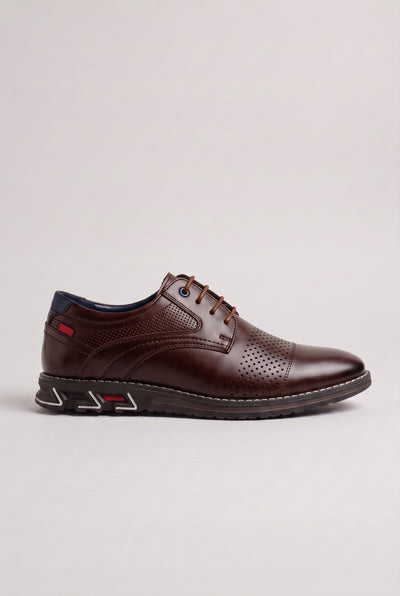 Men's Shoes | Perforated Lace-Up Leather-Look - Chestnut Brown