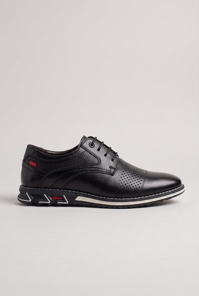 Men's Shoes | Perforated Lace-Up Leather-Look - Onyx Black