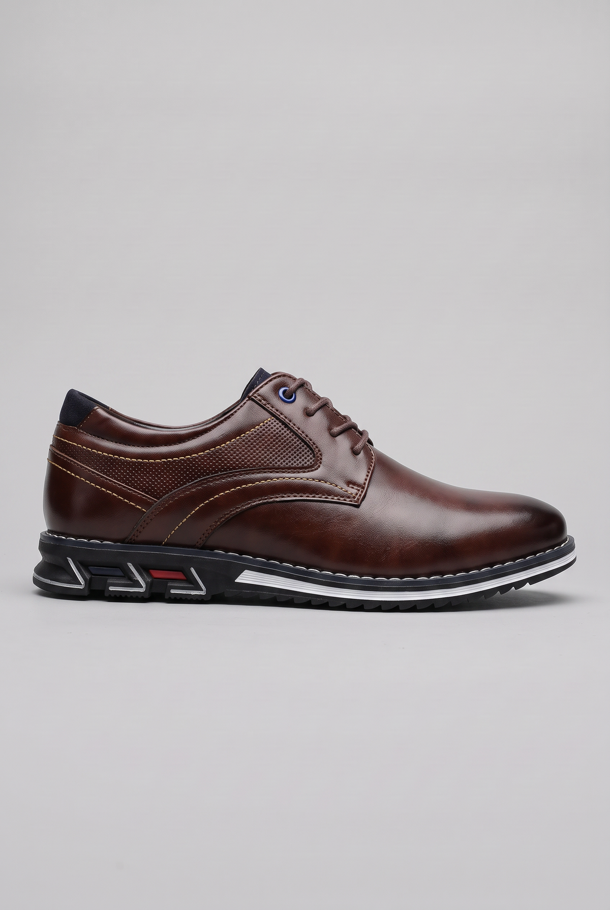 Men's Shoes | Plain Toe Lace-Up Leather-Look - Brown