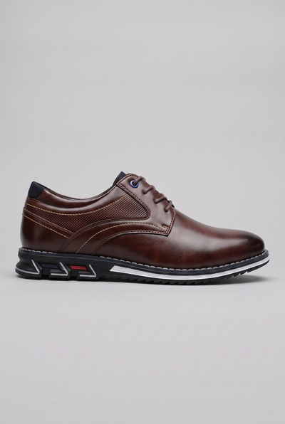 Men's Shoes | Plain Toe Lace-Up Leather-Look - Brown