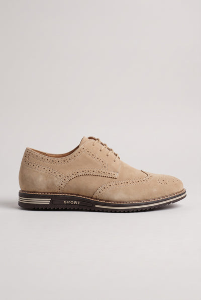Men's Shoes | Suede-Look Brogue Lace-Up - British Tan