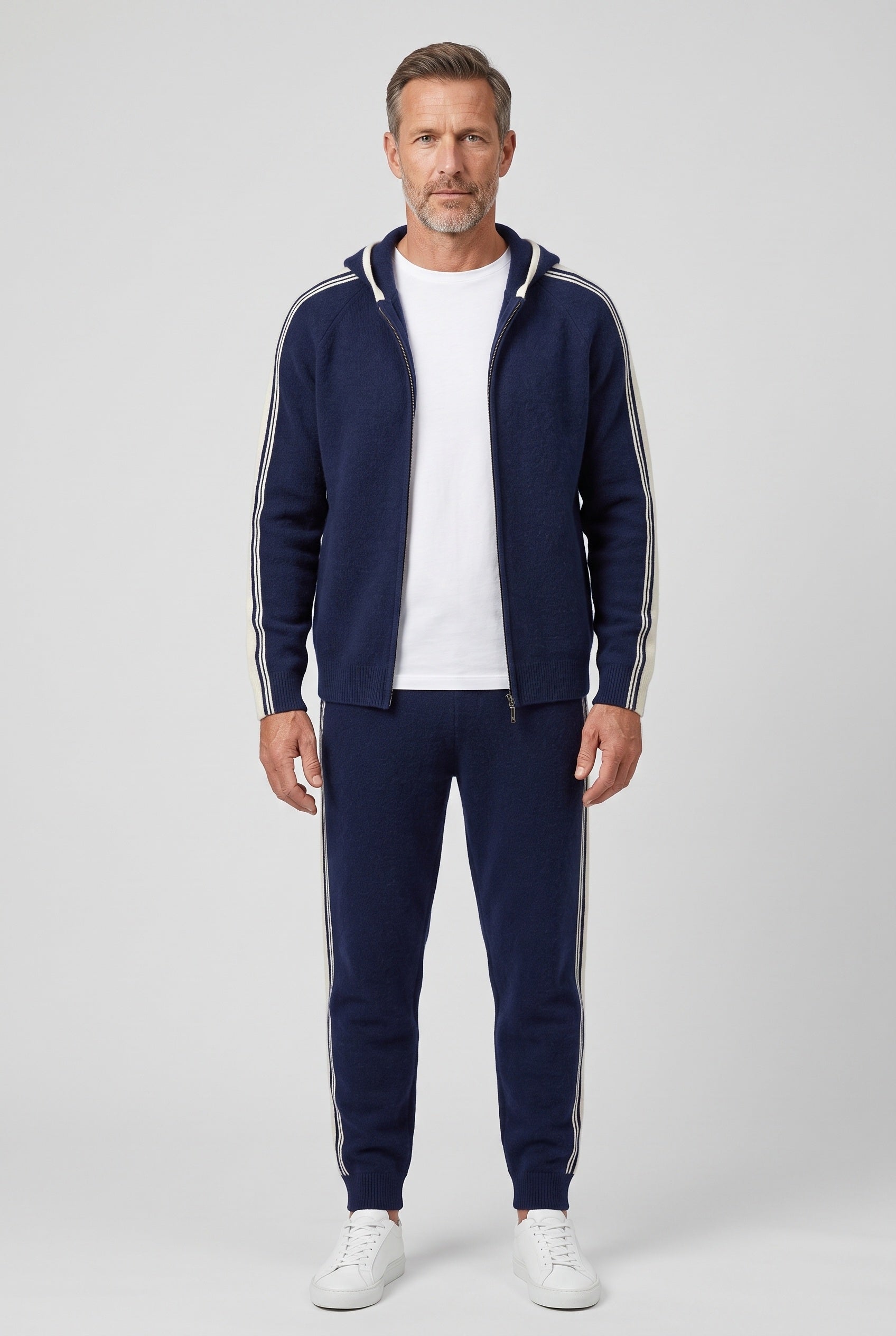 Men's Tracksuit | Knitted Side Stripe Set - Navy