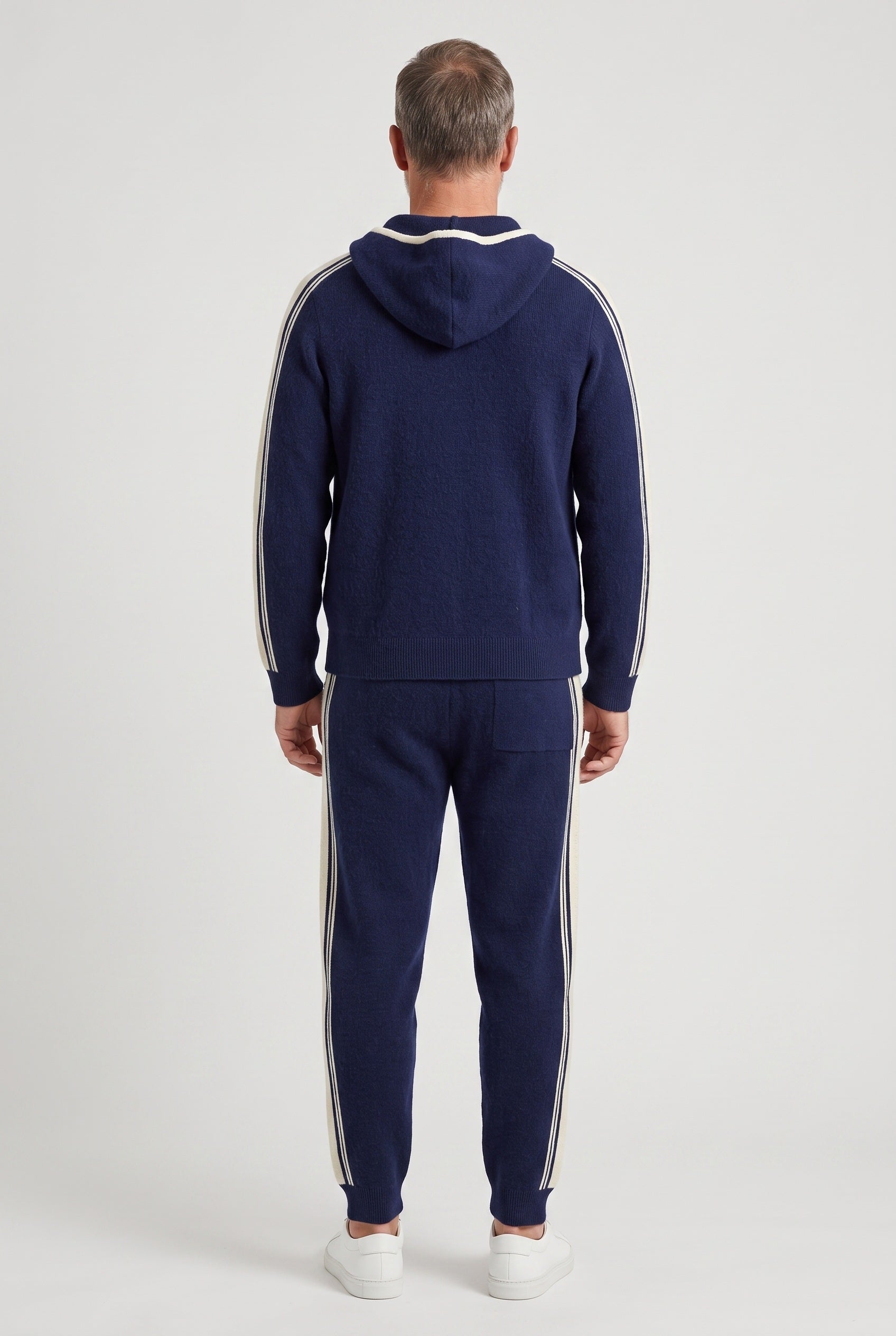 Men's Tracksuit | Knitted Side Stripe Set - Navy back