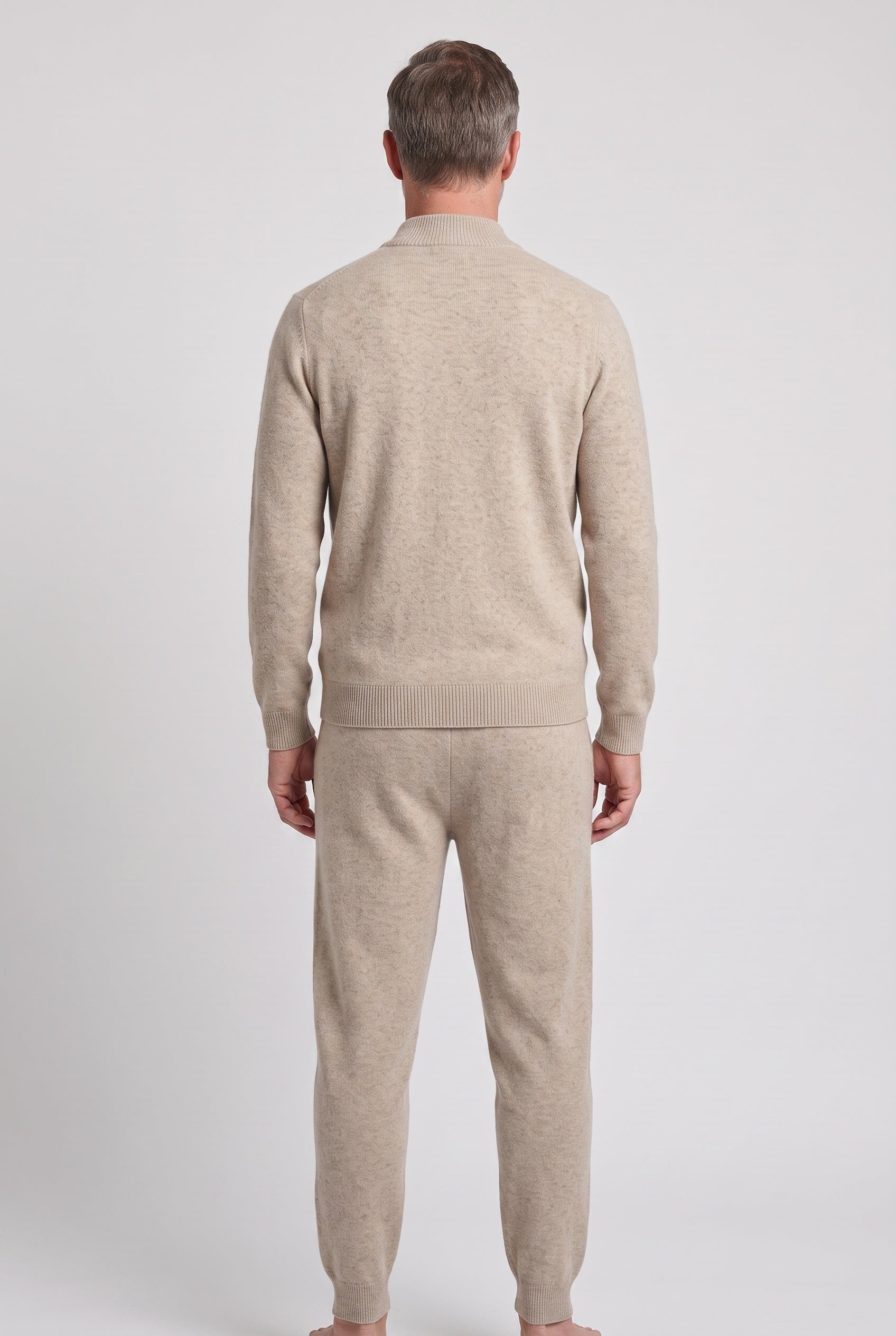 Men's Tracksuit | Knitted Zip Through Set - Beige back