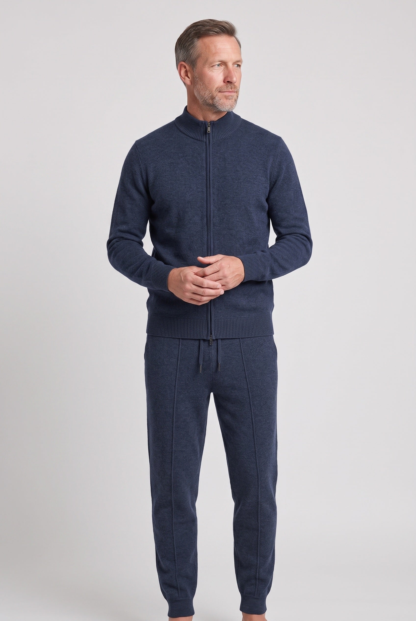Men's Tracksuit | Knitted Zip Through Set - Navy
