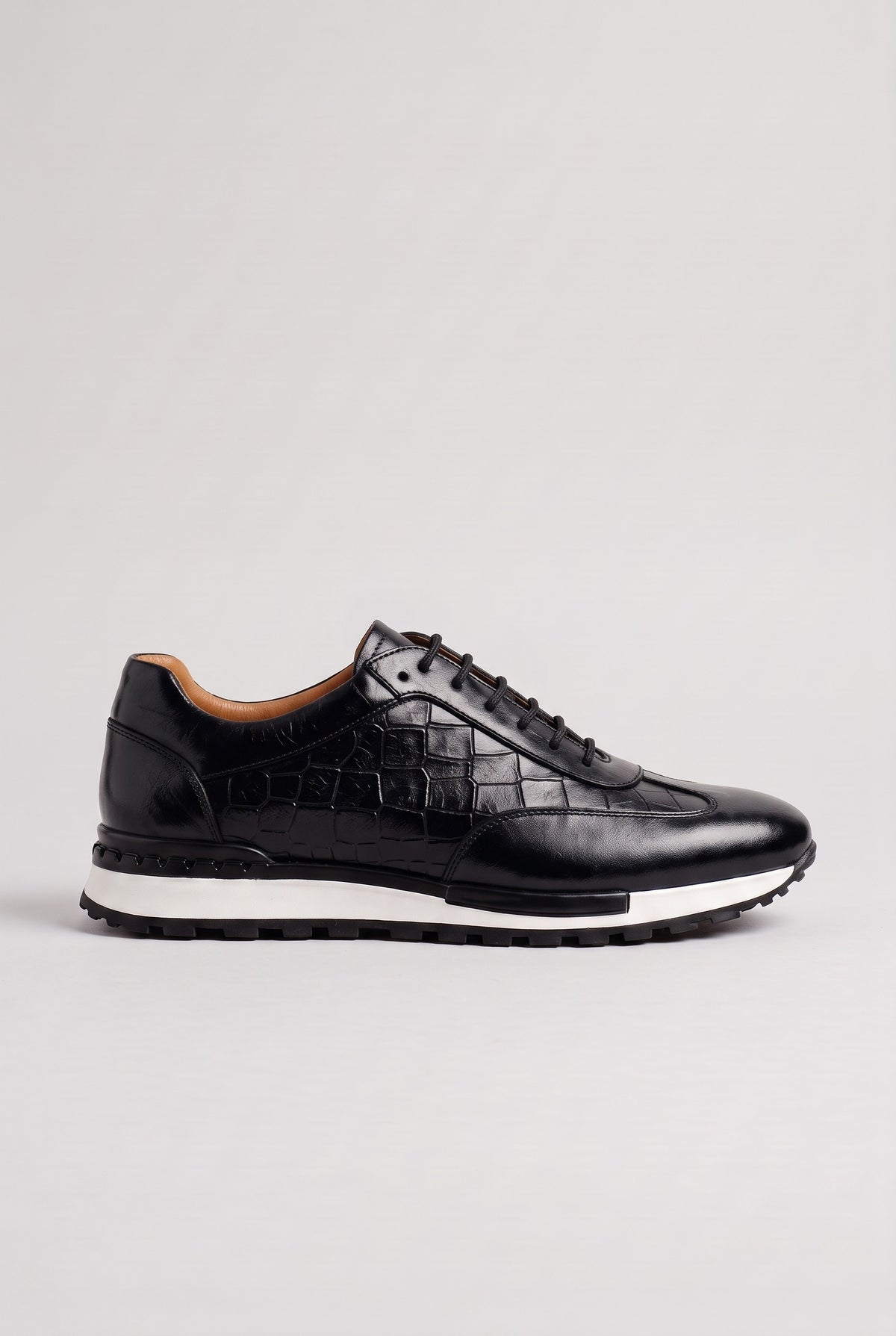 Men's Trainers | Croc-Effect Leather-Look - Black