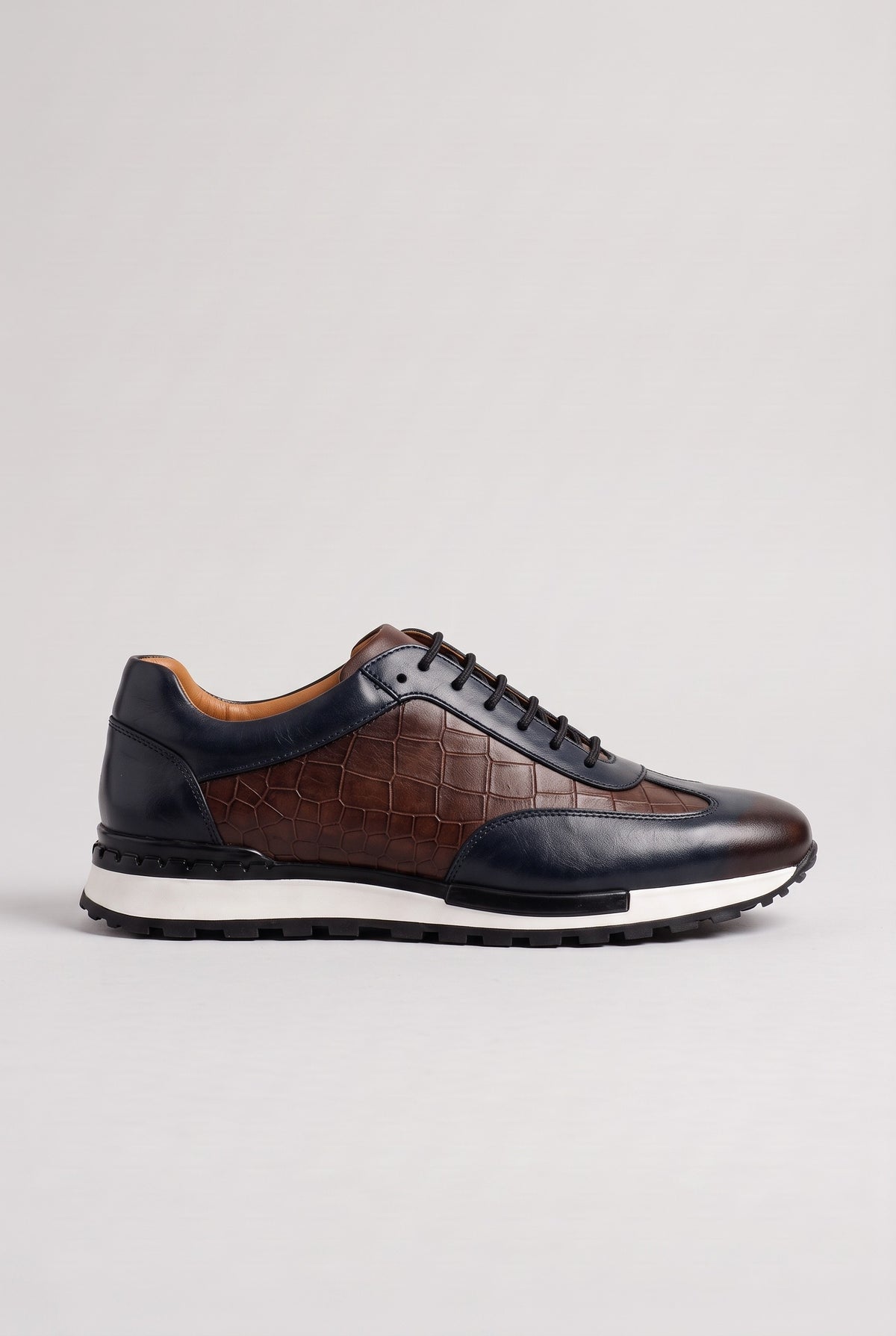 Men's Trainers | Croc-Effect Leather-Look - Black & Brown