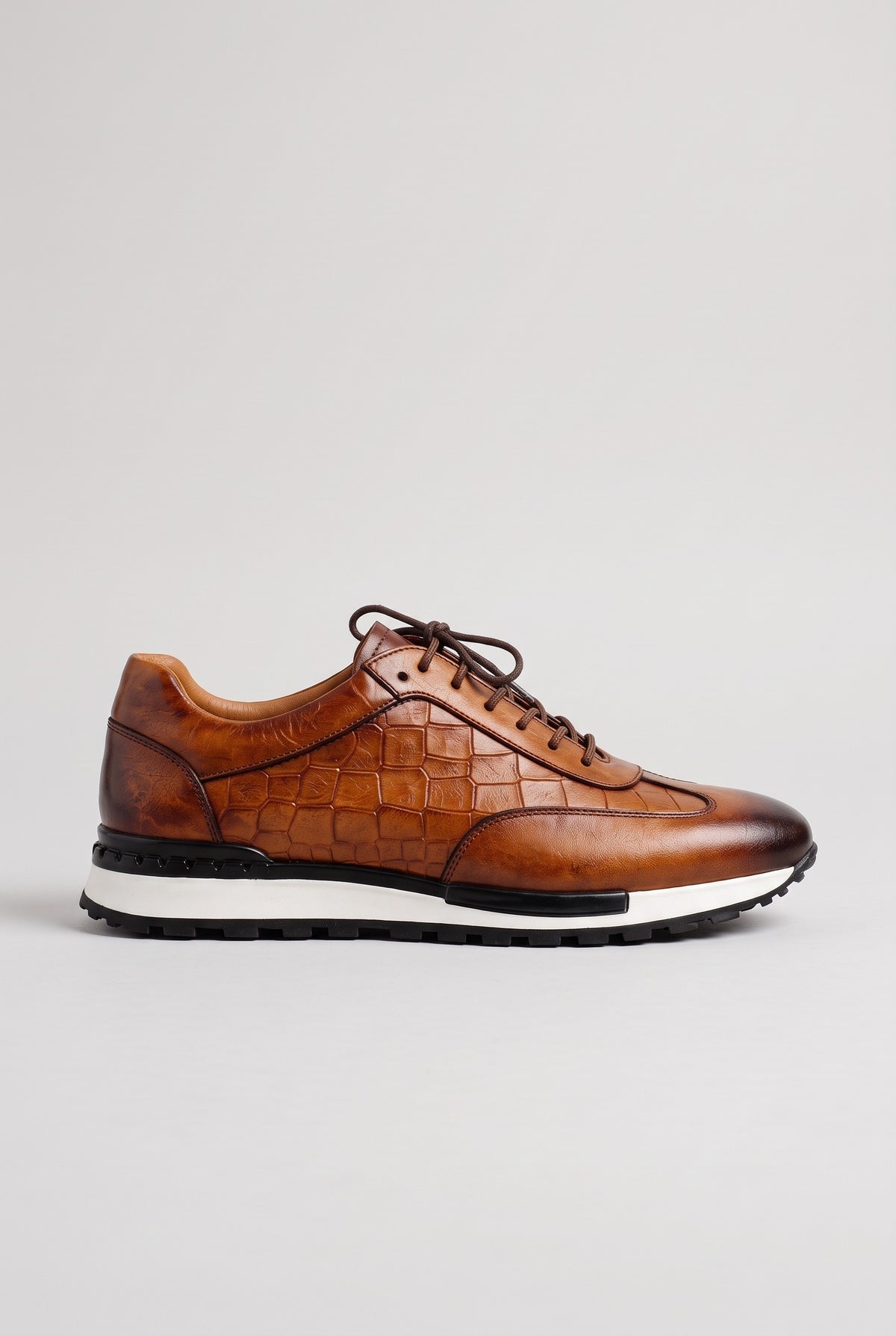Men's Trainers | Croc-Effect Leather-Look - Brown