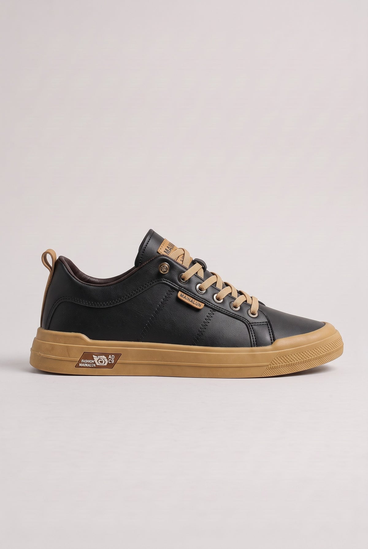 Men's Trainers | Leather-Look Low Top - Black