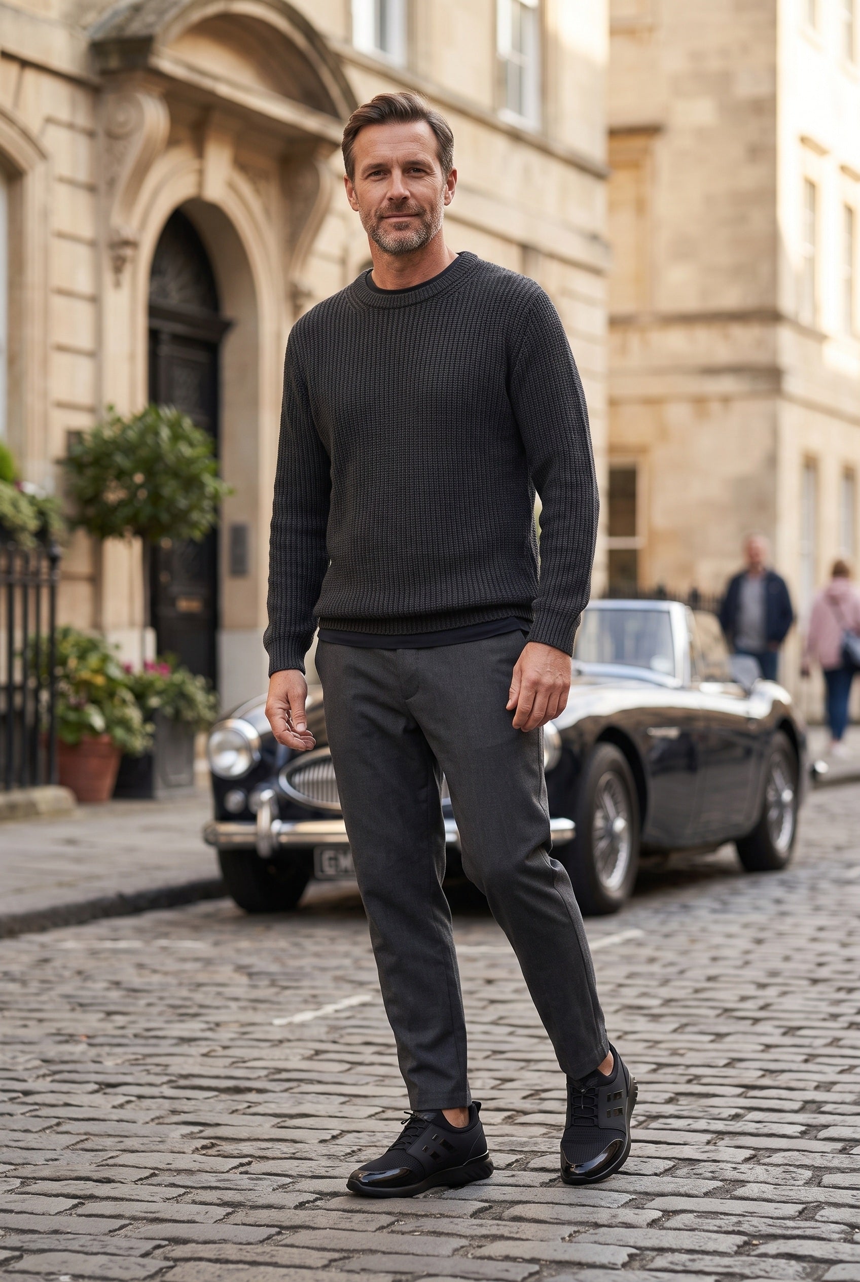 Men's Trainers | Leather-Look Panel Lace Up - Black lifestyle