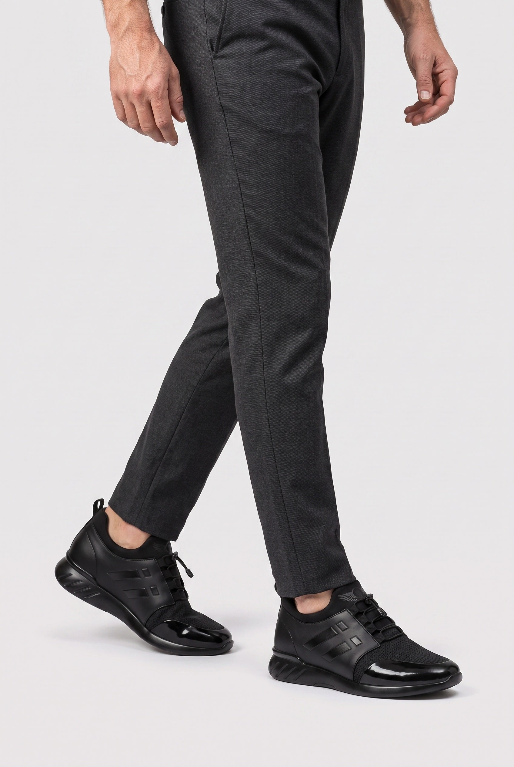 Men's Trainers | Leather-Look Panel Lace Up - Black worn