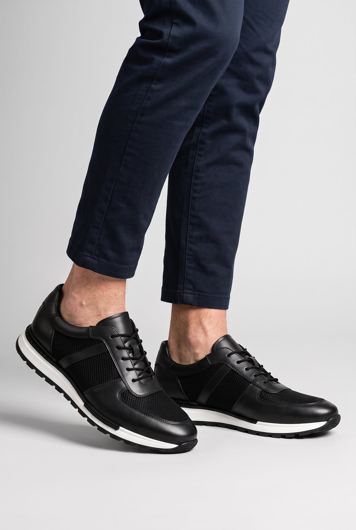 Men's Trainers | Leather-Look Panelled - Black Worn