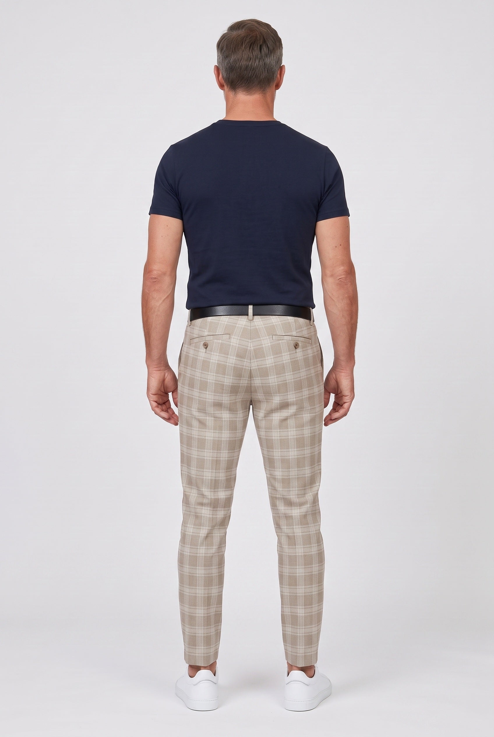 Men's Trousers | Checked Slim Fit Chino - Beige back