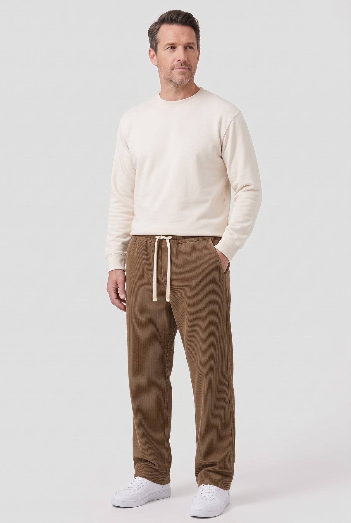 Men's Trousers | Corduroy Drawstring Waist - Brown