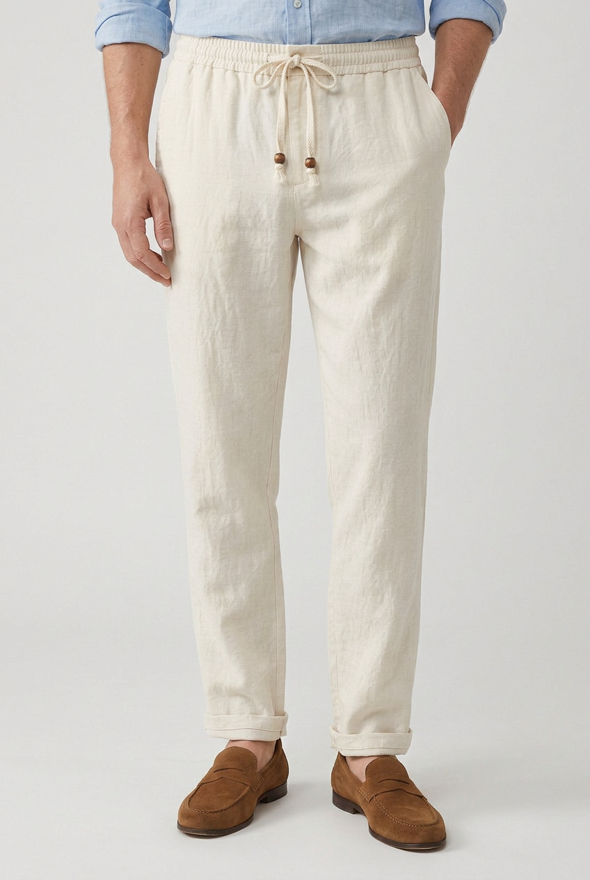 Men’s Trousers | Linen-Look with Elasticated Drawstring Waist - 1